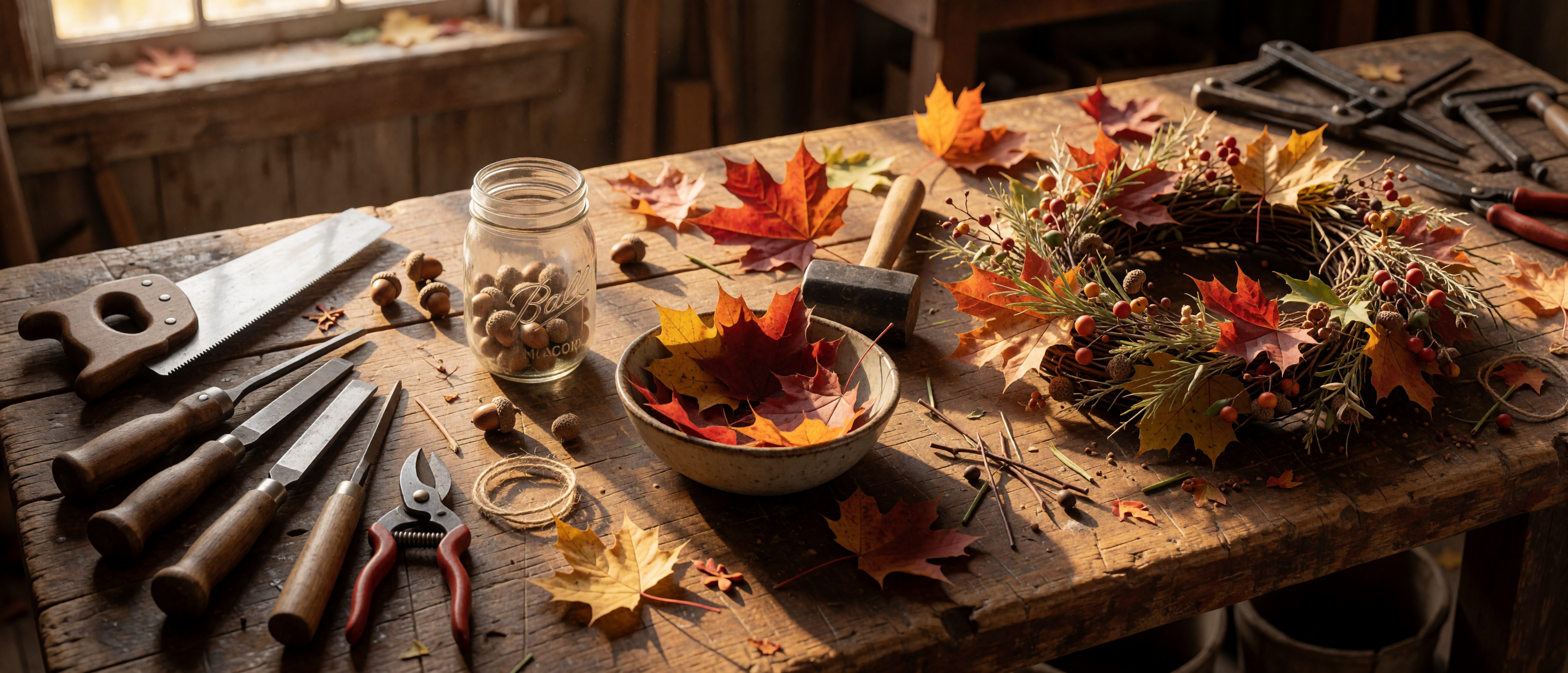 harvest-d01-rustic-workbench-autumn-wreath-in-progress-ultrawide