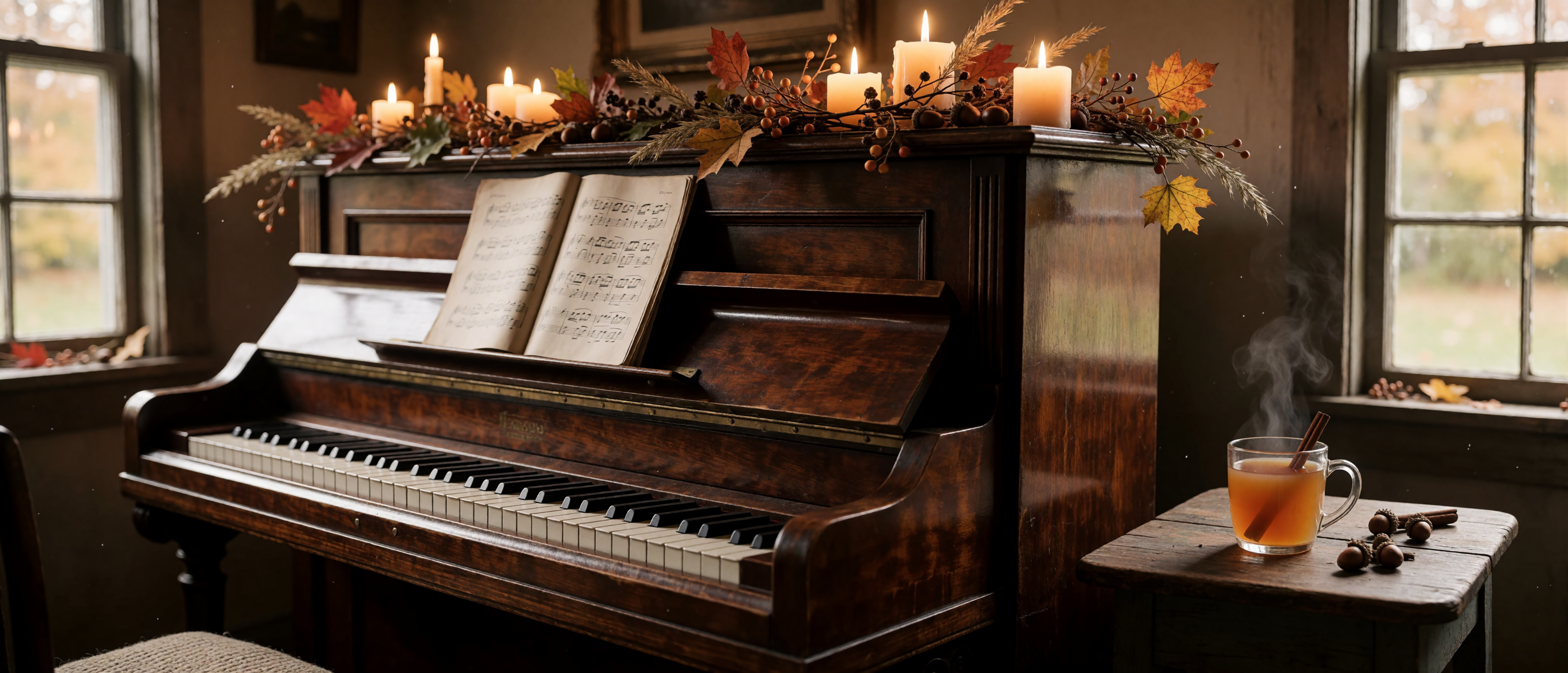 harvest-d02-upright-piano-autumn-leaf-garland-candles-ultrawide