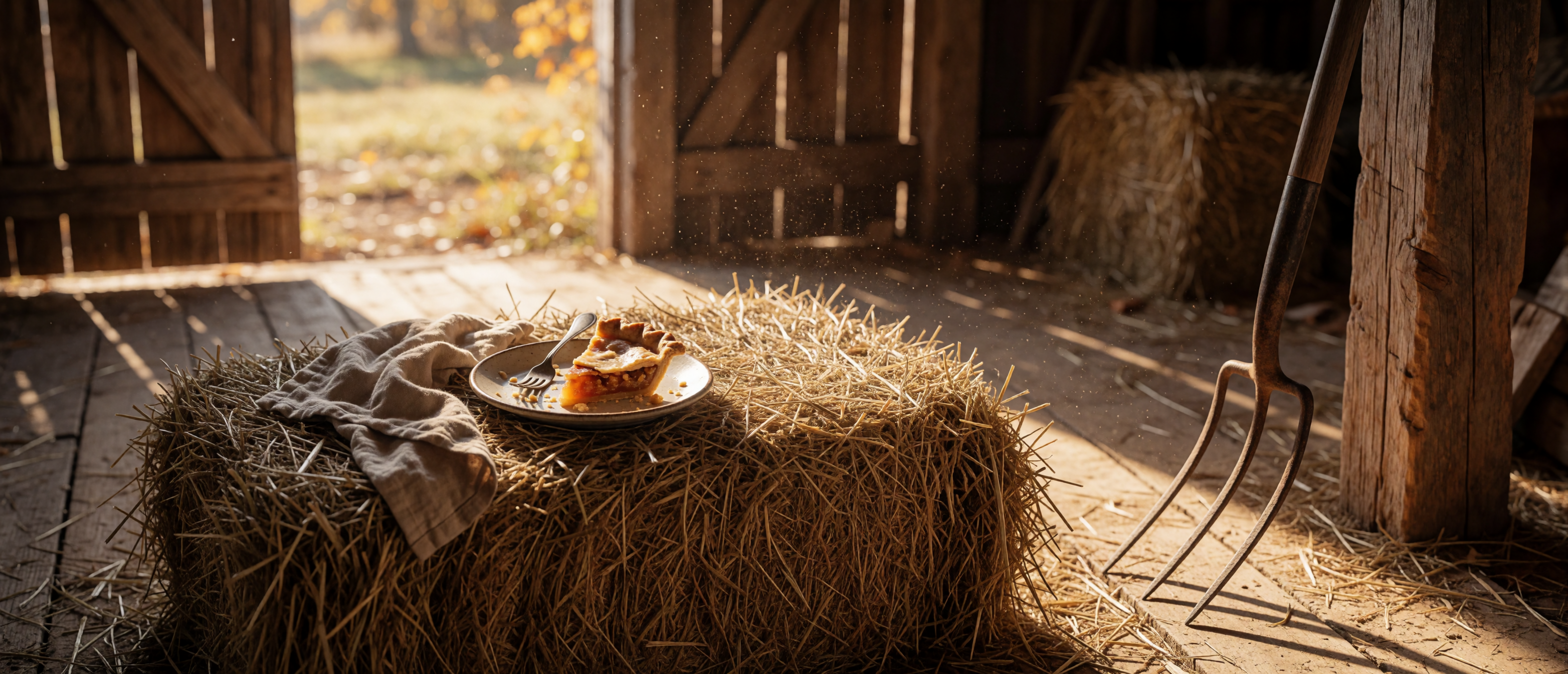 harvest-f02-mostly-eaten-pie-hay-bale-pitchfork-barn-ultrawide