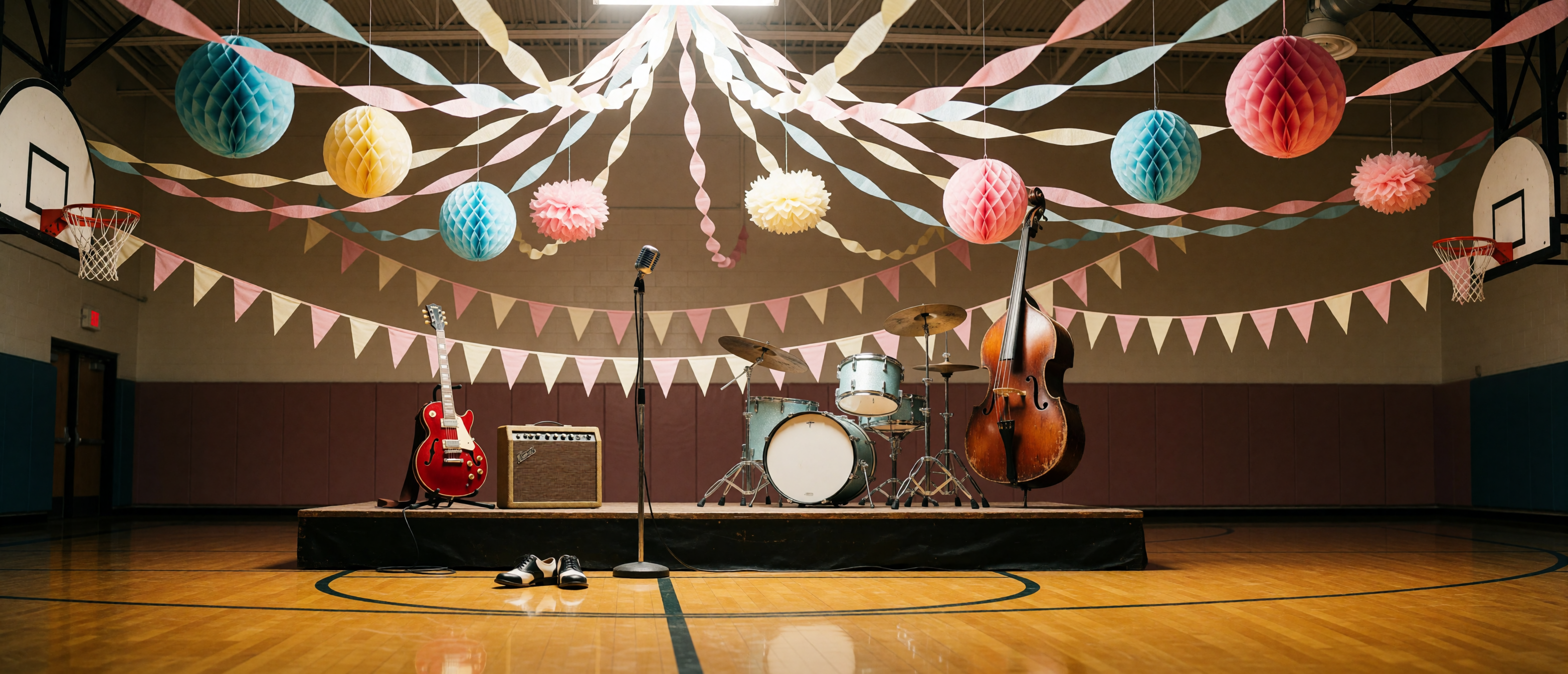 music-time-1950s-rock-and-roll-gym-sock-hop-cherry-guitar-ultrawide