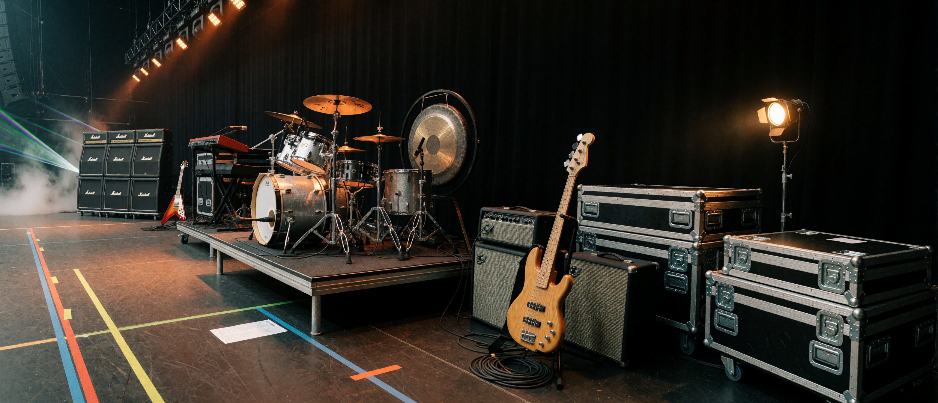 music-time-1970s-arena-rock-speaker-wall-laser-rig-ultrawide