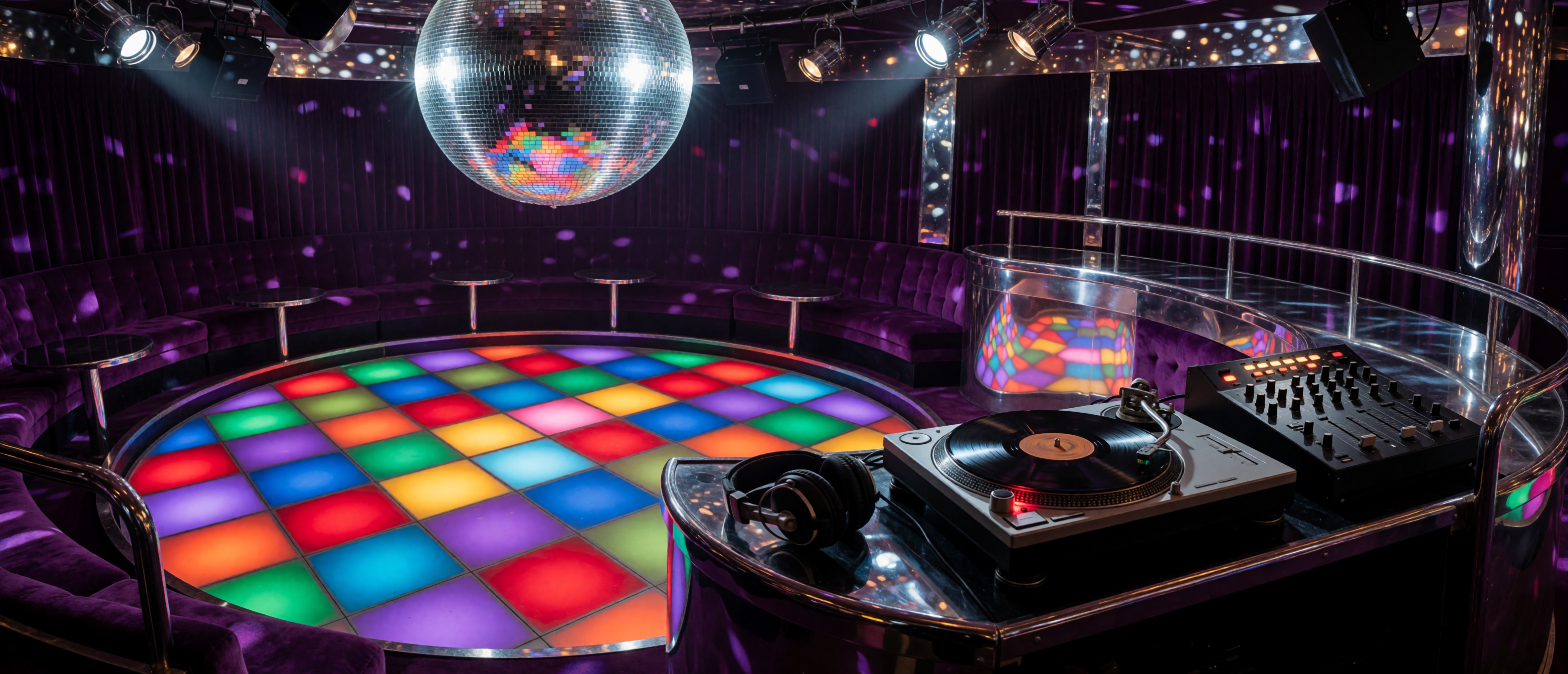 music-time-1970s-funk-disco-studio-54-mirror-ball-led-floor-ultrawide
