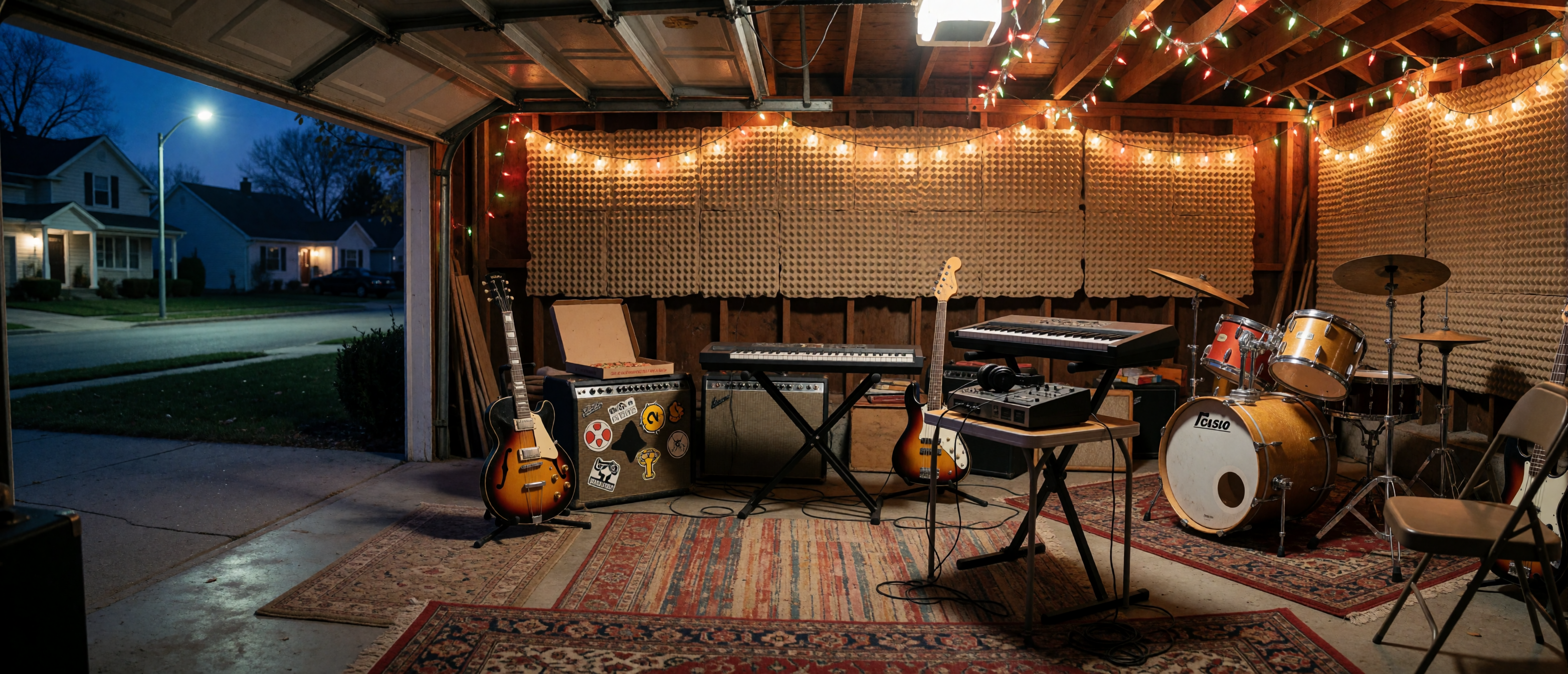 music-time-2000s-indie-garage-christmas-lights-casio-ultrawide