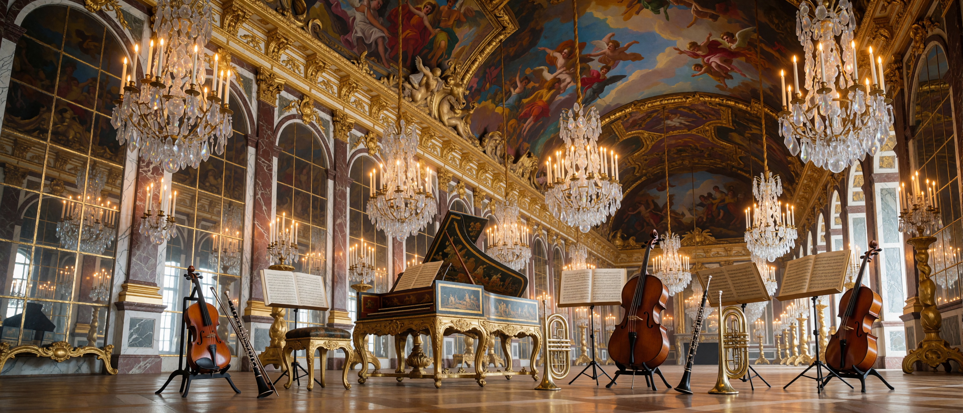music-time-baroque-palace-gilded-ballroom-harpsichord-ultrawide