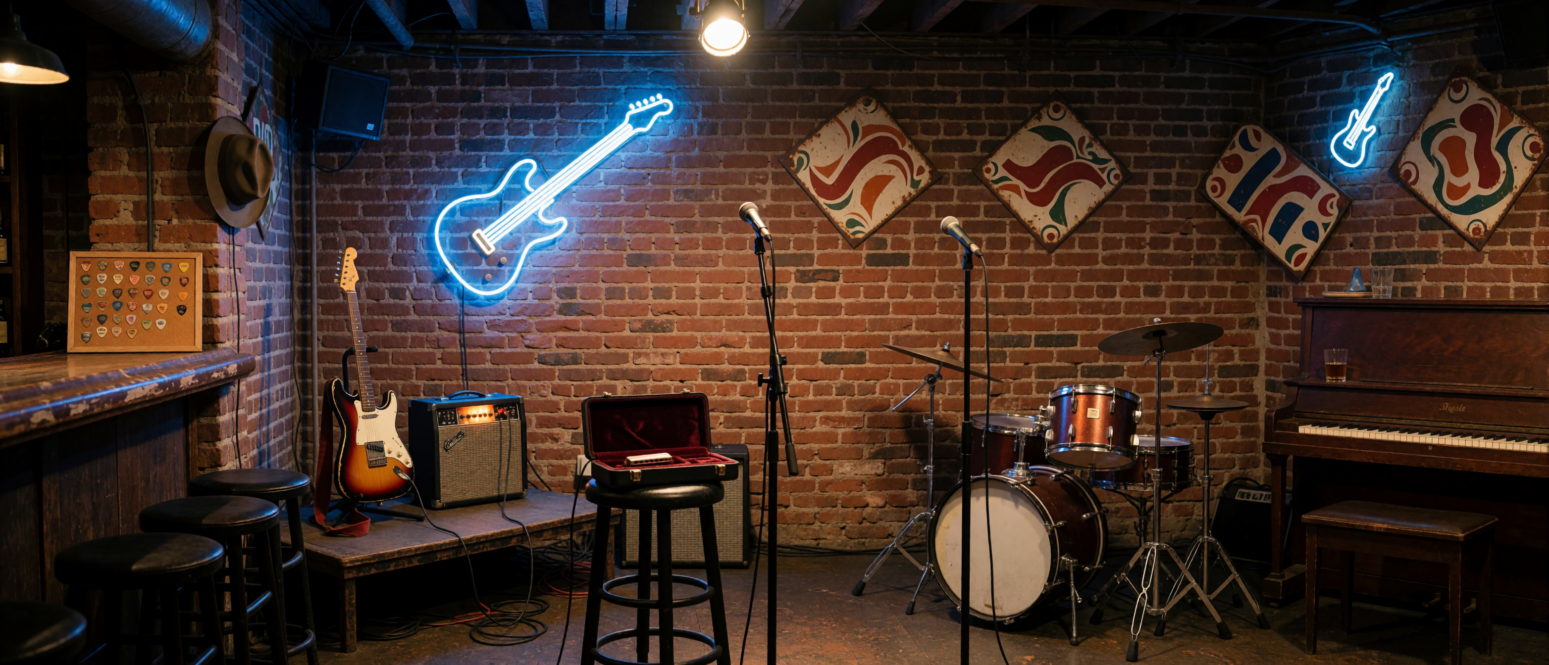 music-time-chicago-blues-club-electric-guitar-neon-signs-ultrawide