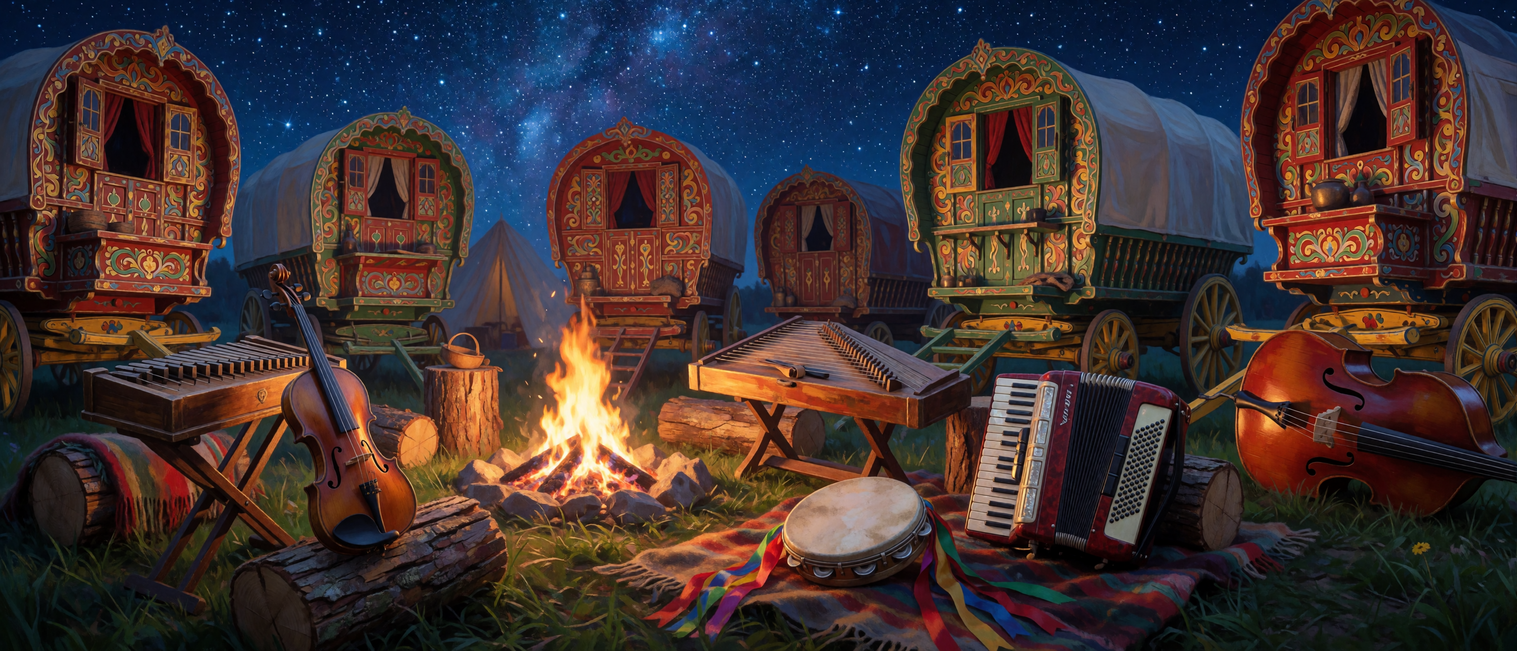 music-time-gypsy-caravan-violin-cimbalom-campfire-ultrawide