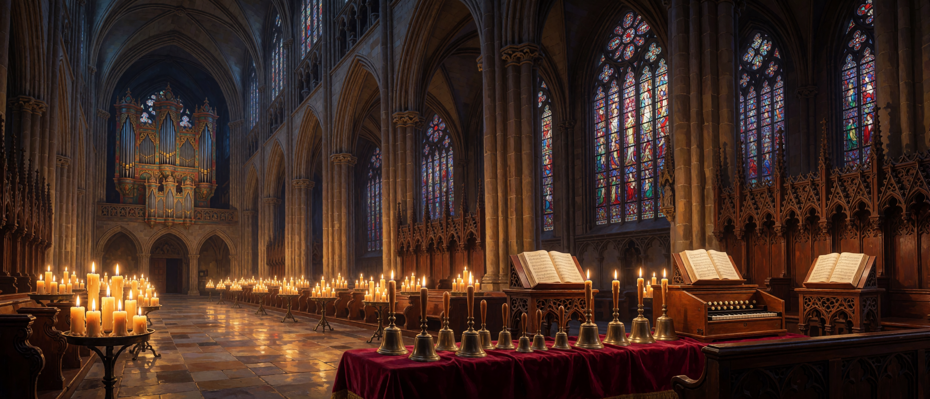 music-time-medieval-cathedral-pipe-organ-candles-ultrawide