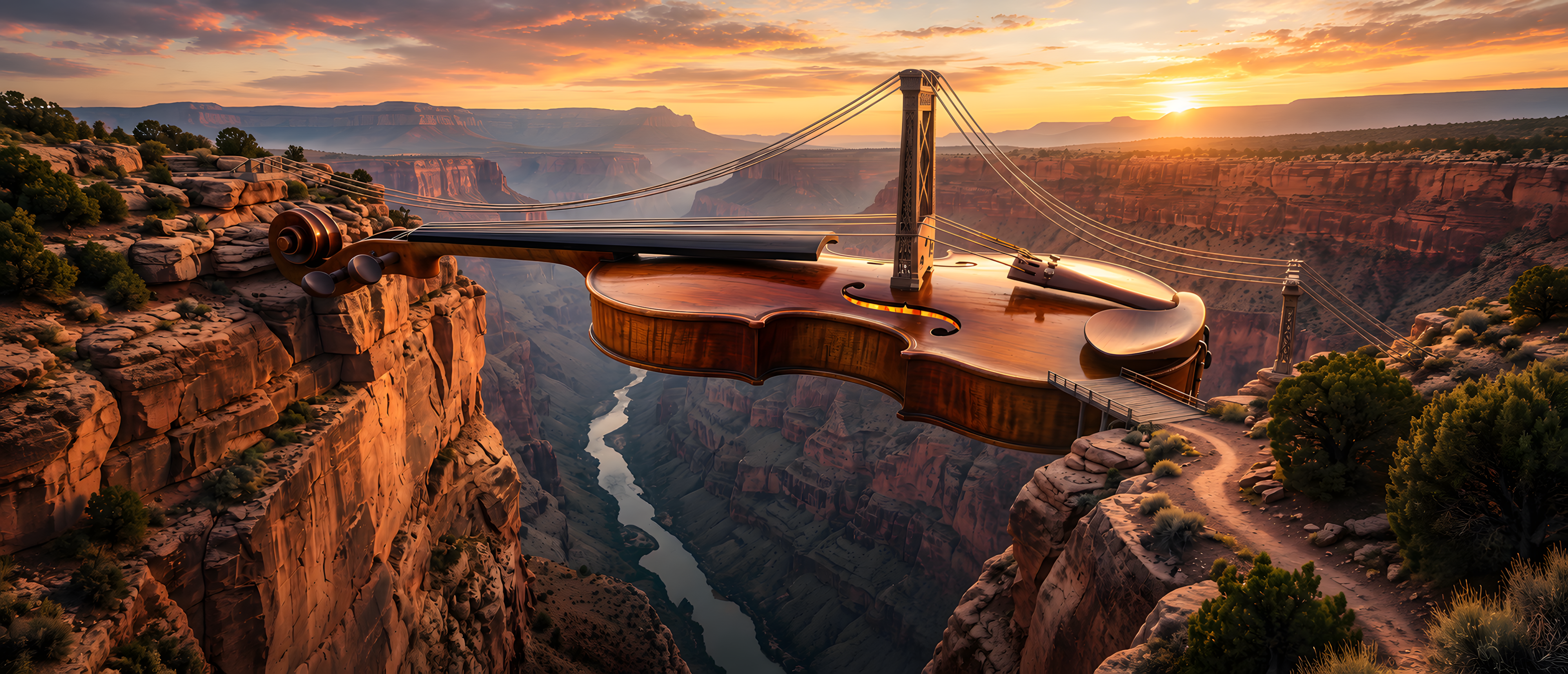 music-misc-violin-bridge-canyon-golden-hour-ultrawide