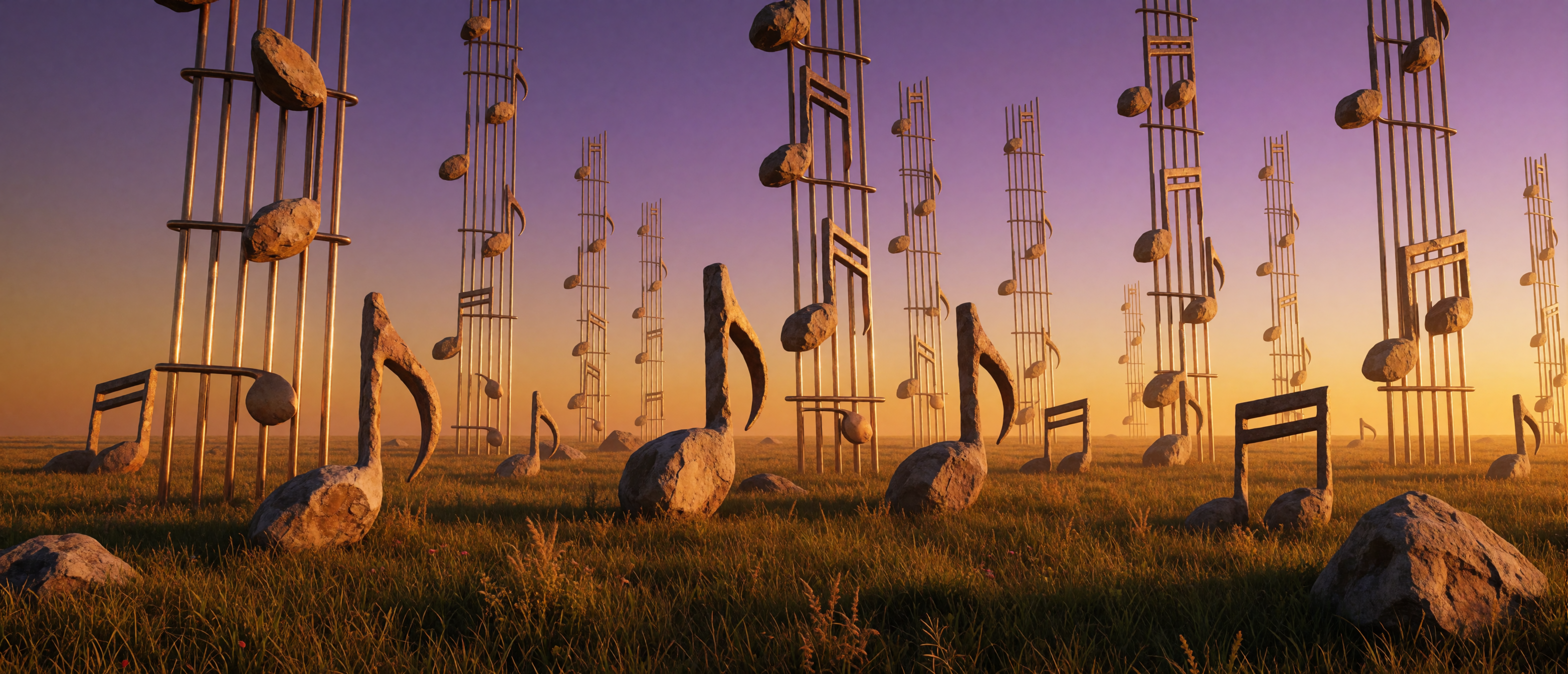 music-staves-bronze-rails-field-golden-hour-concept-art-ultrawide