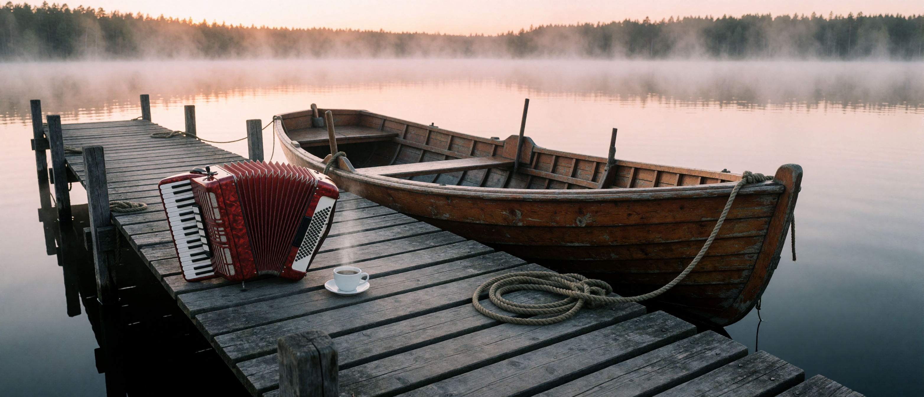 music-accordion-fishing-dock-misty-dawn-ultrawide