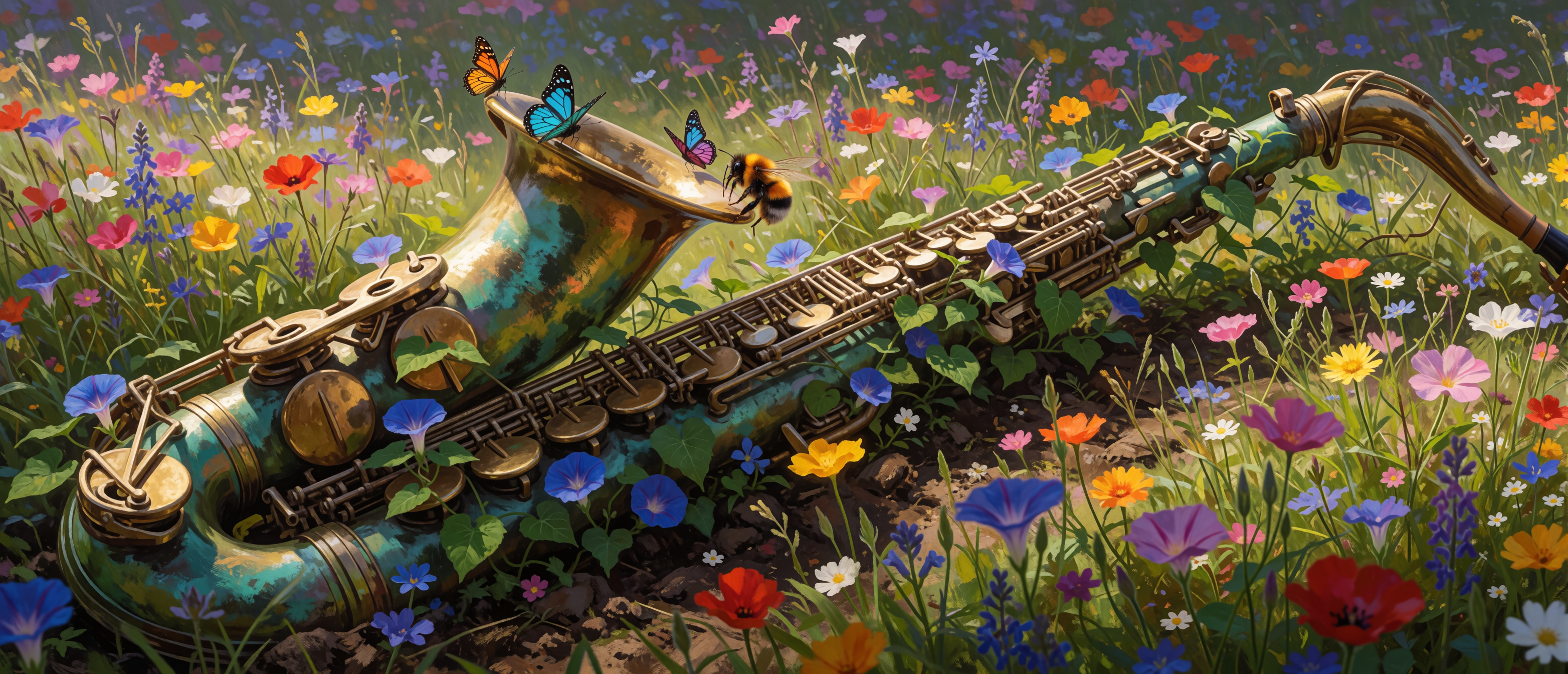 music-surreal-saxophone-growing-from-meadow-ultrawide