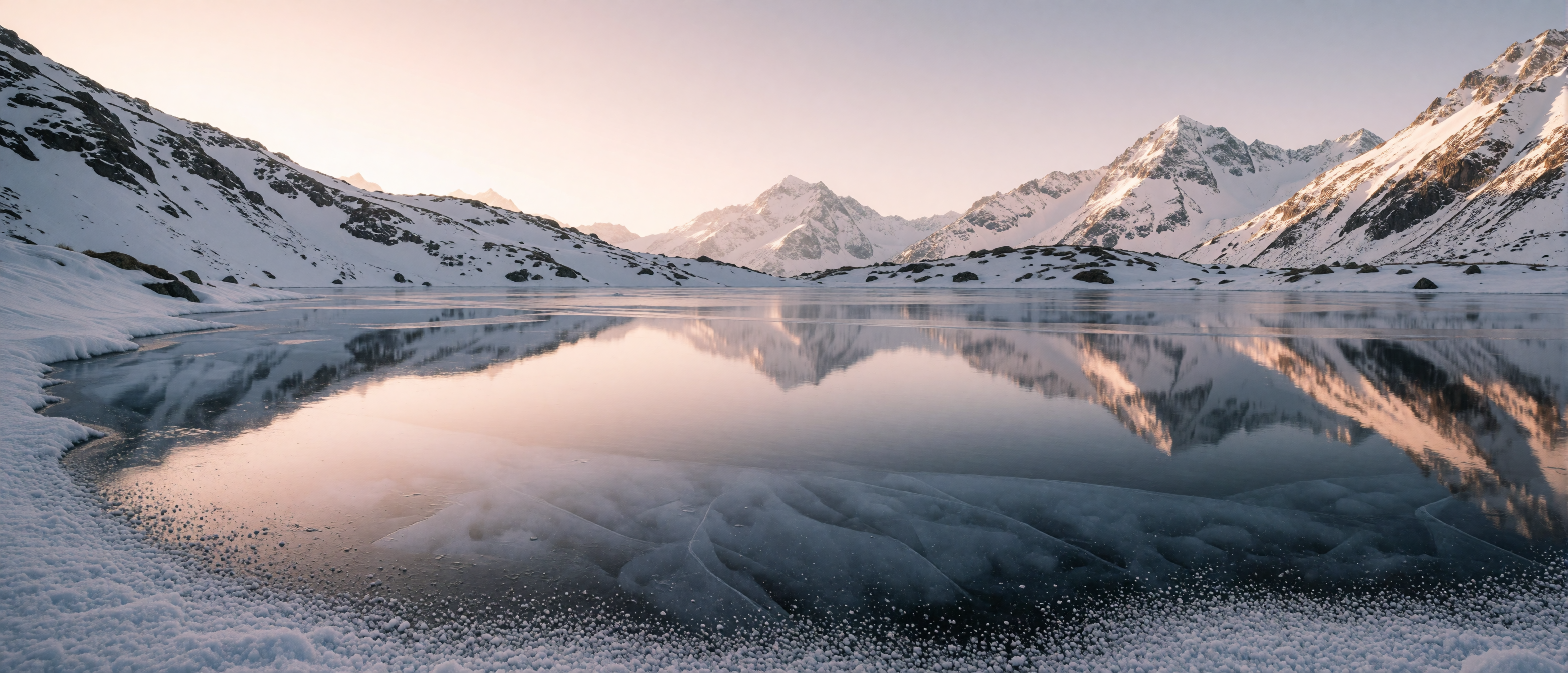 alpine-lake-frozen-mirror-mountain-reflection-dawn-ultrawide