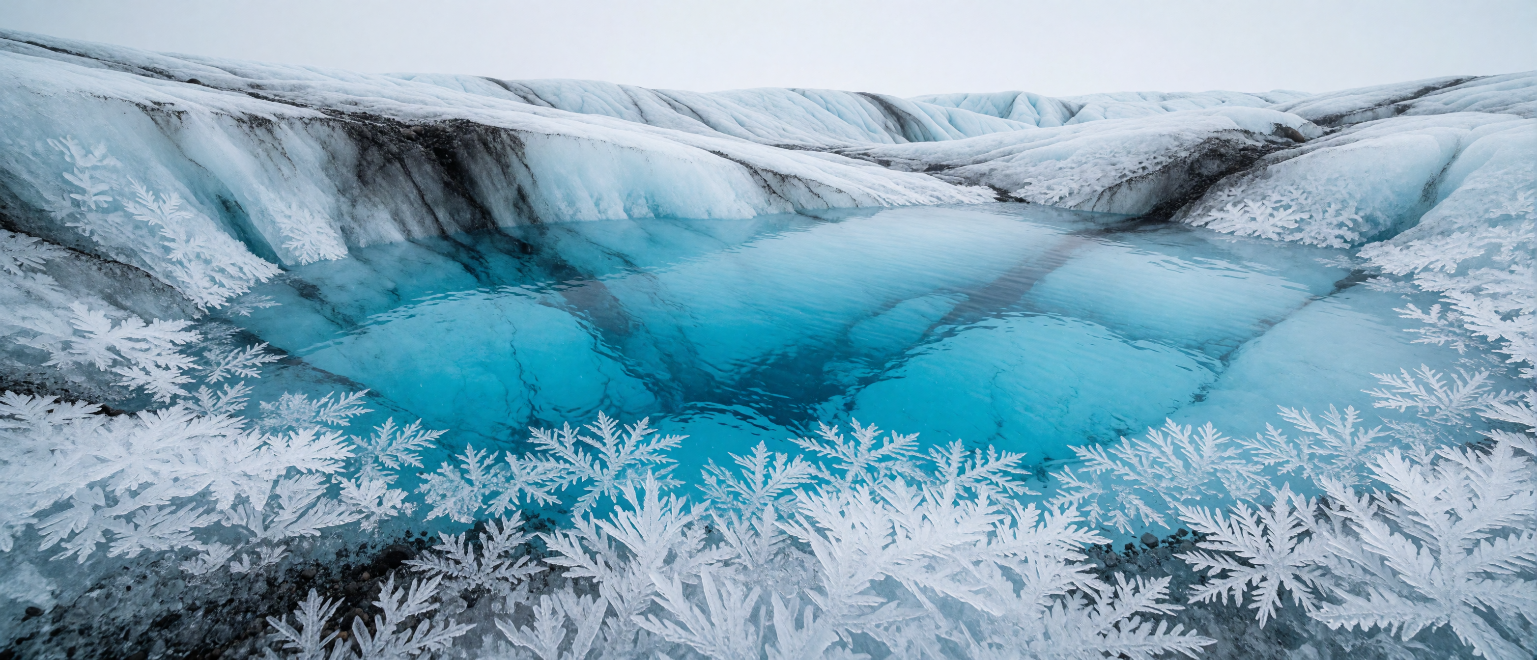 glacial-meltwater-pool-turquoise-blue-ancient-ice-ultrawide