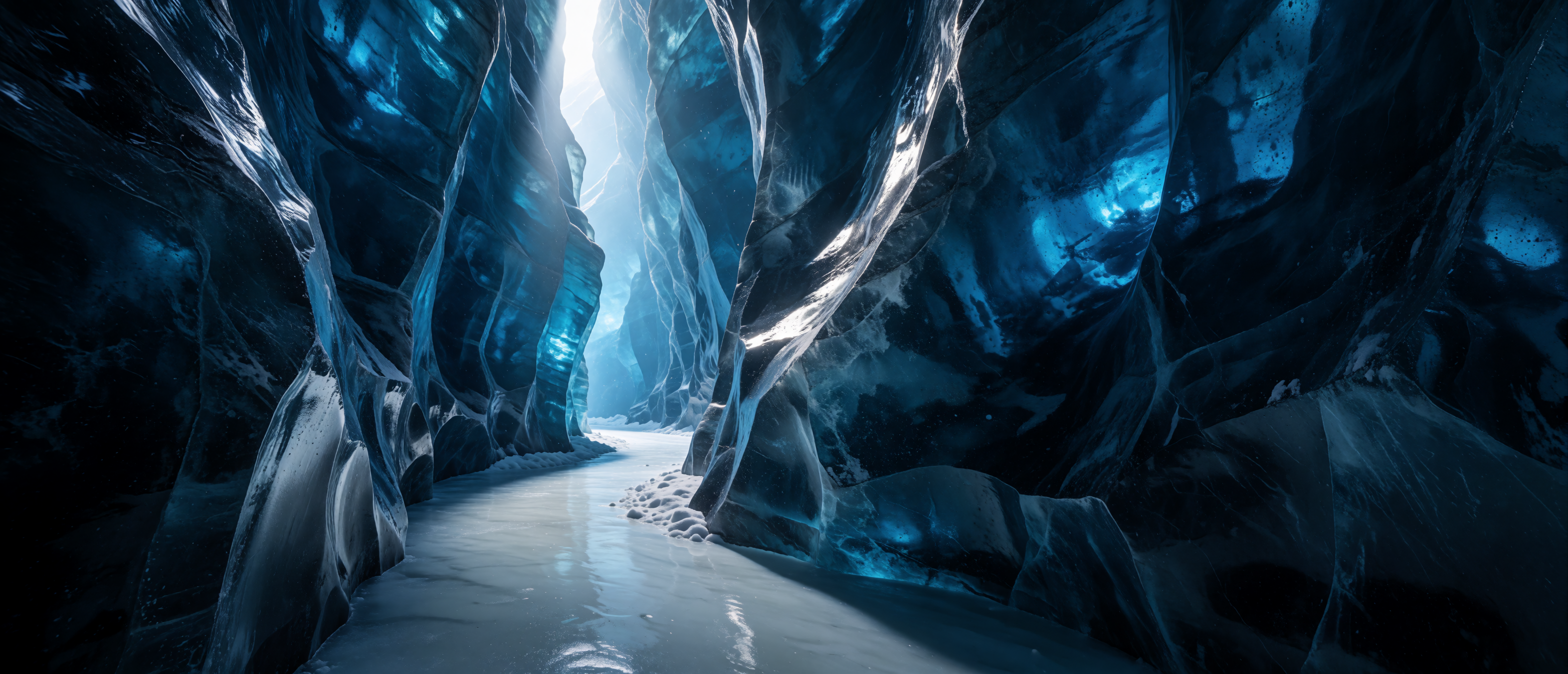 ice-canyon-glacier-blue-walls-light-shaft-ultrawide