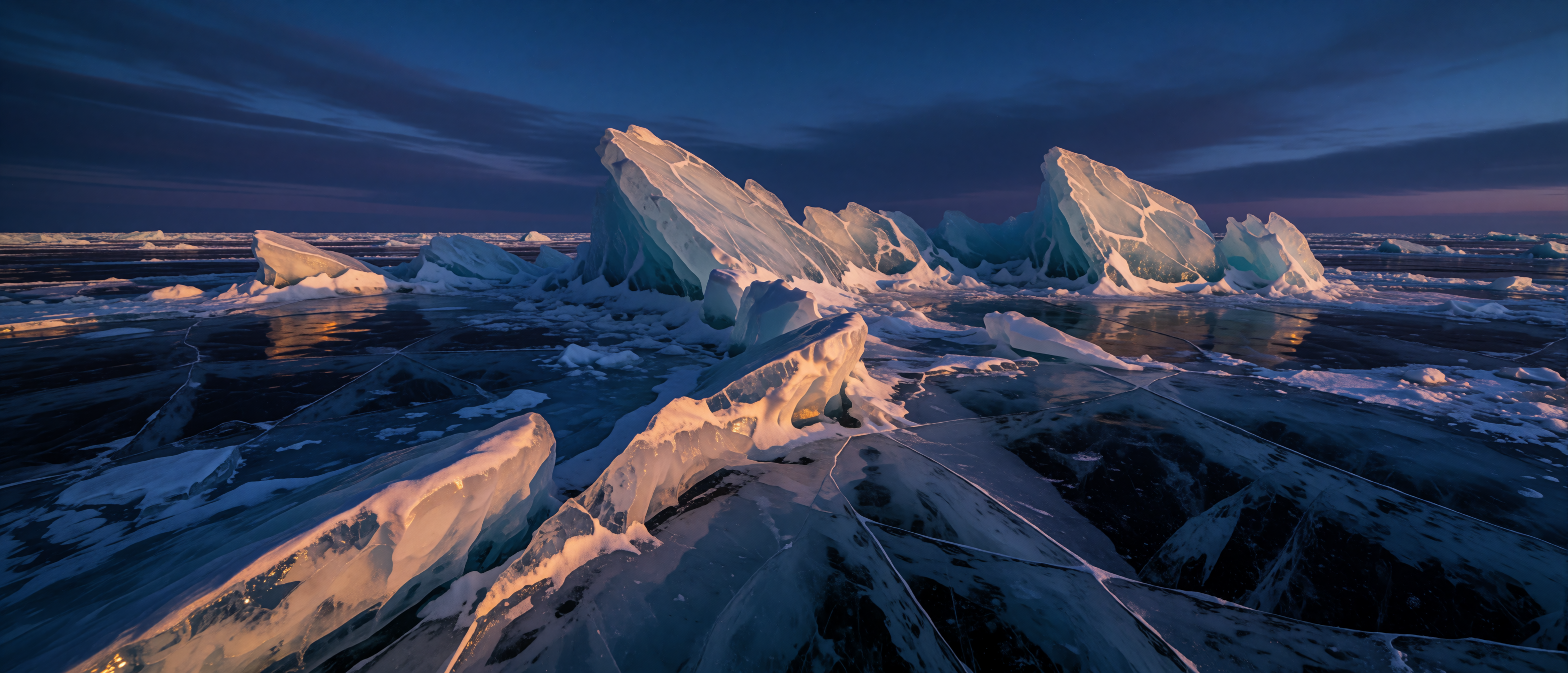 pressure-ridge-frozen-lake-dusk-amber-light-ultrawide