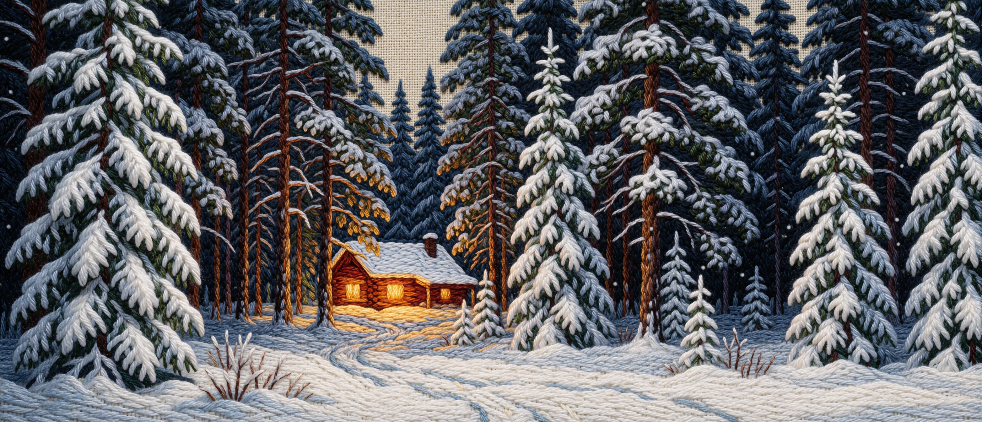 winter-pine-forest-cabin-amber-glow-embroidery-ultrawide