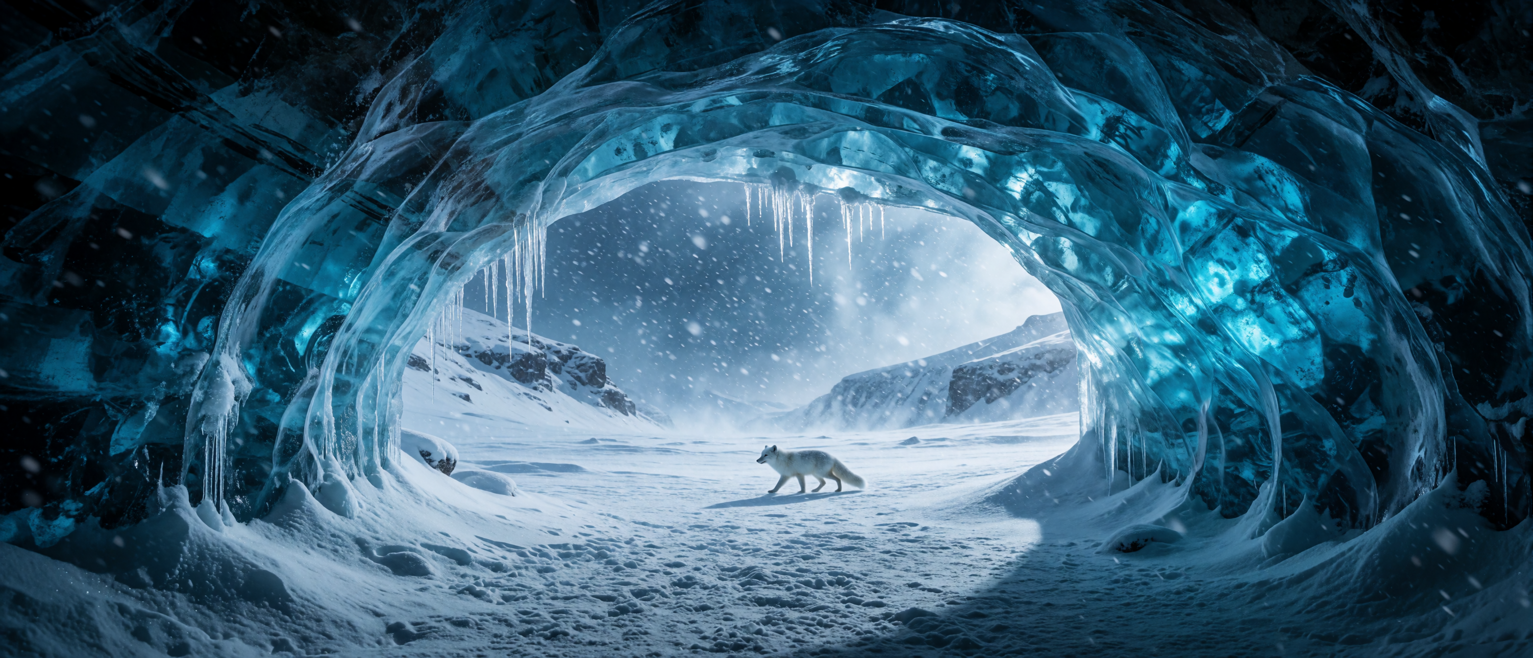 winter-wild-blue-ice-cave-mouth-arctic-fox-ultrawide