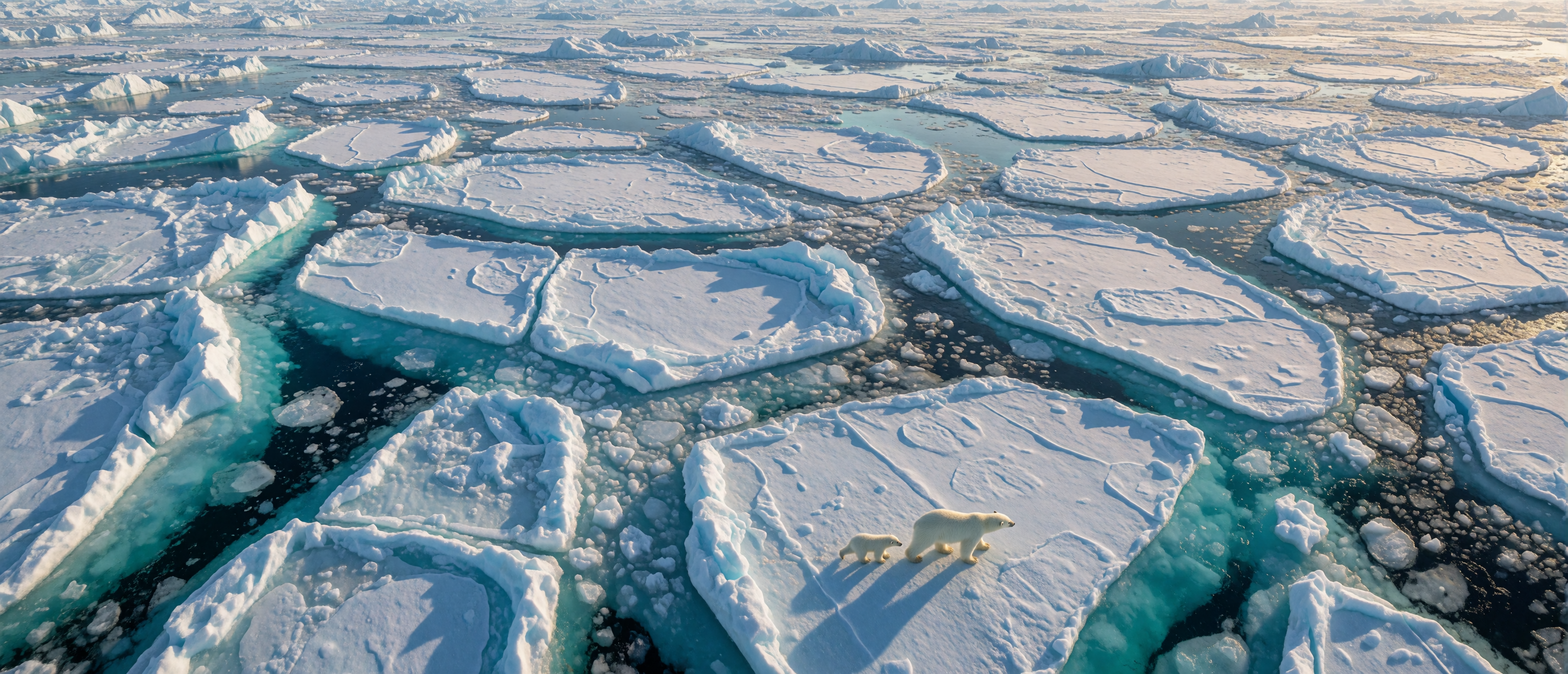 winter-wild-polar-bear-mother-cub-ice-floe-labyrinth-ultrawide