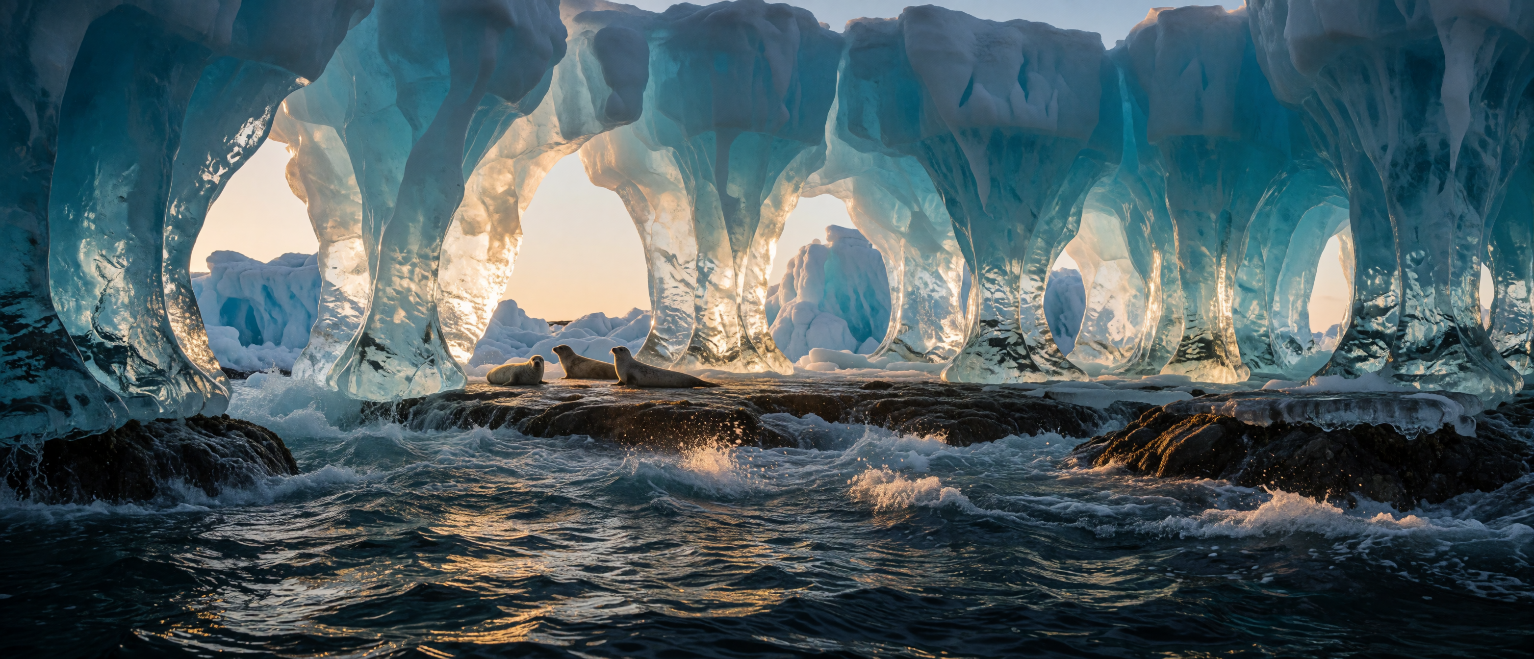 winter-wild-three-seals-wave-sculpted-blue-ice-cathedral-ultrawide