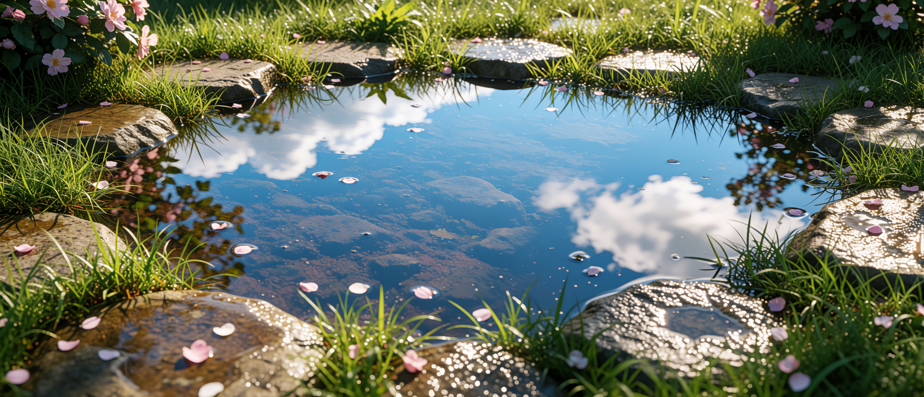 drops-and-light-backyard-puddle-golden-reflection-ultrawide