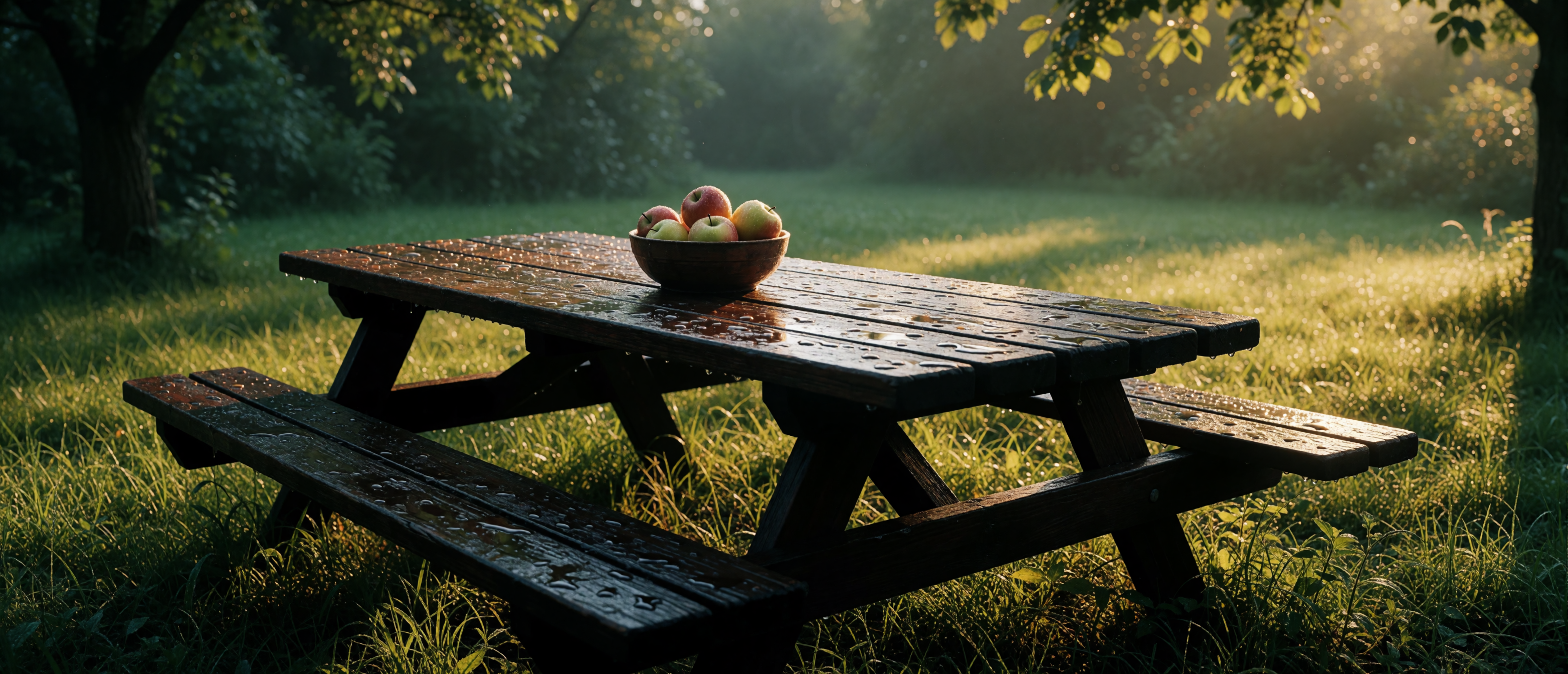 drops-and-light-picnic-table-fruit-after-rain-ultrawide