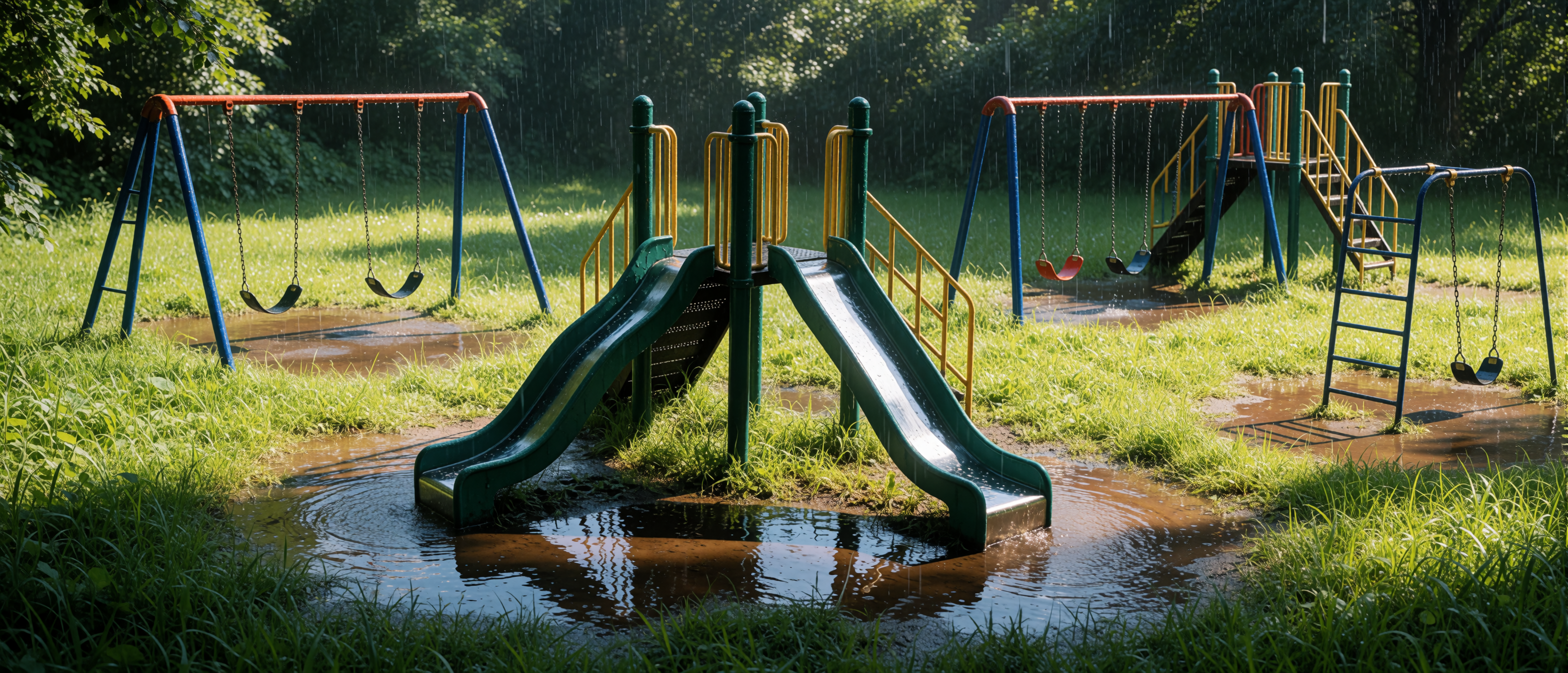 drops-and-light-rain-soaked-playground-sun-returning-ultrawide