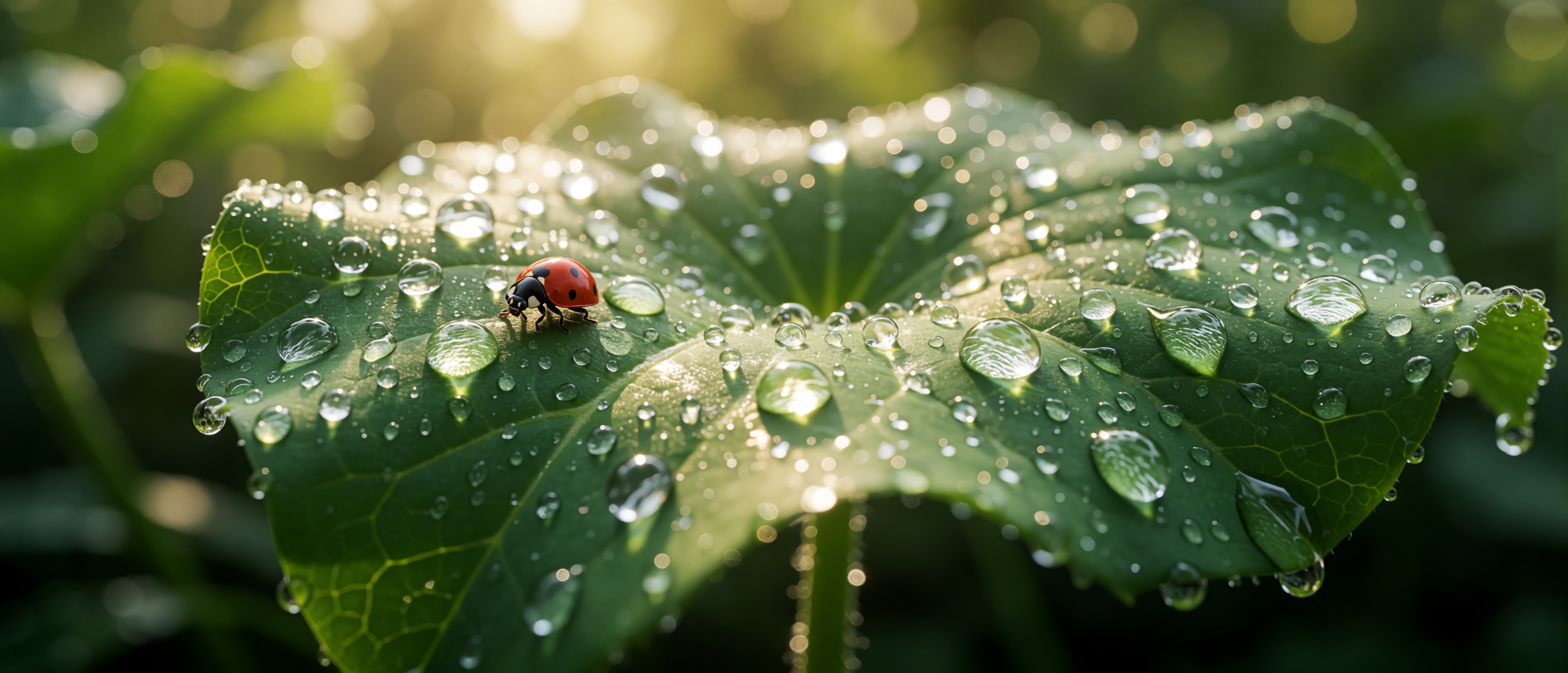 drops-and-light-raindrop-leaf-ladybug-sunlight-ultrawide