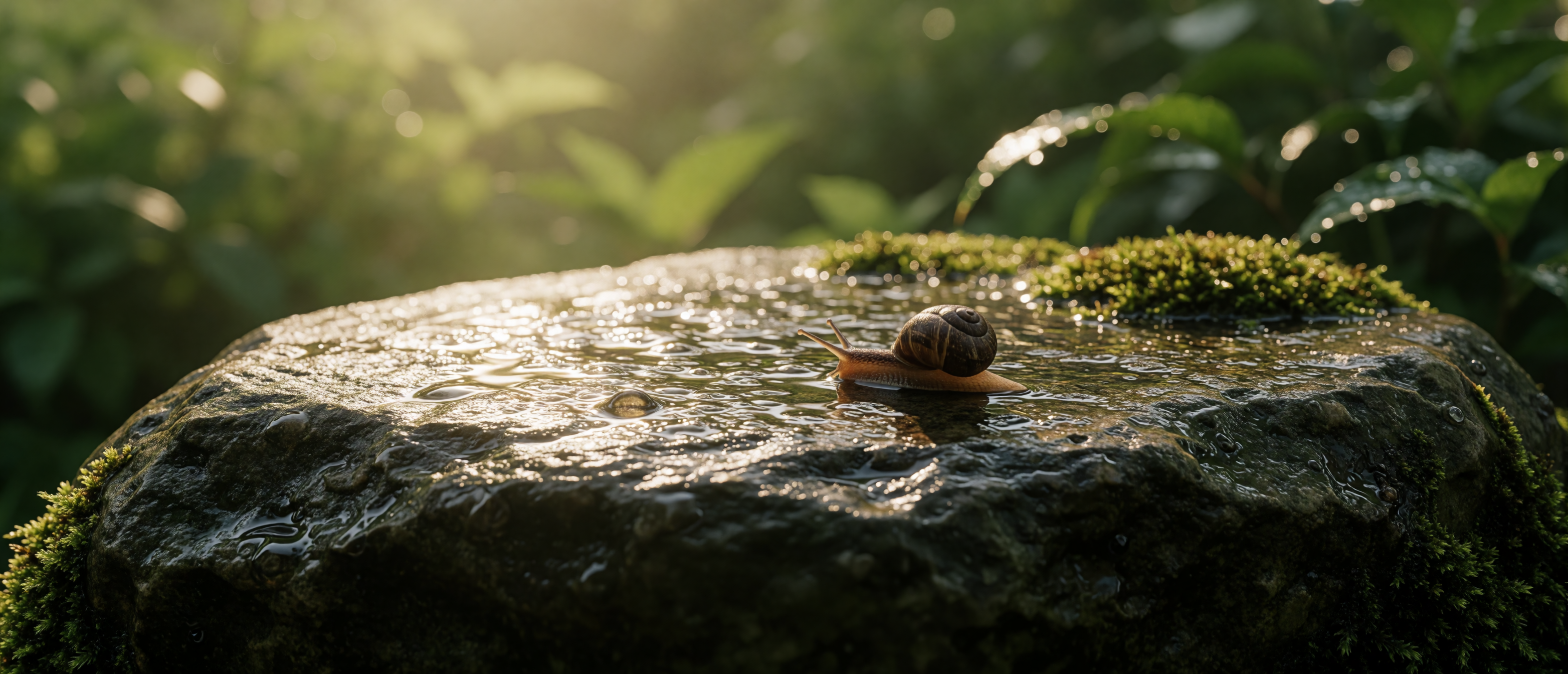 drops-and-light-snail-wet-garden-stone-after-rain-ultrawide