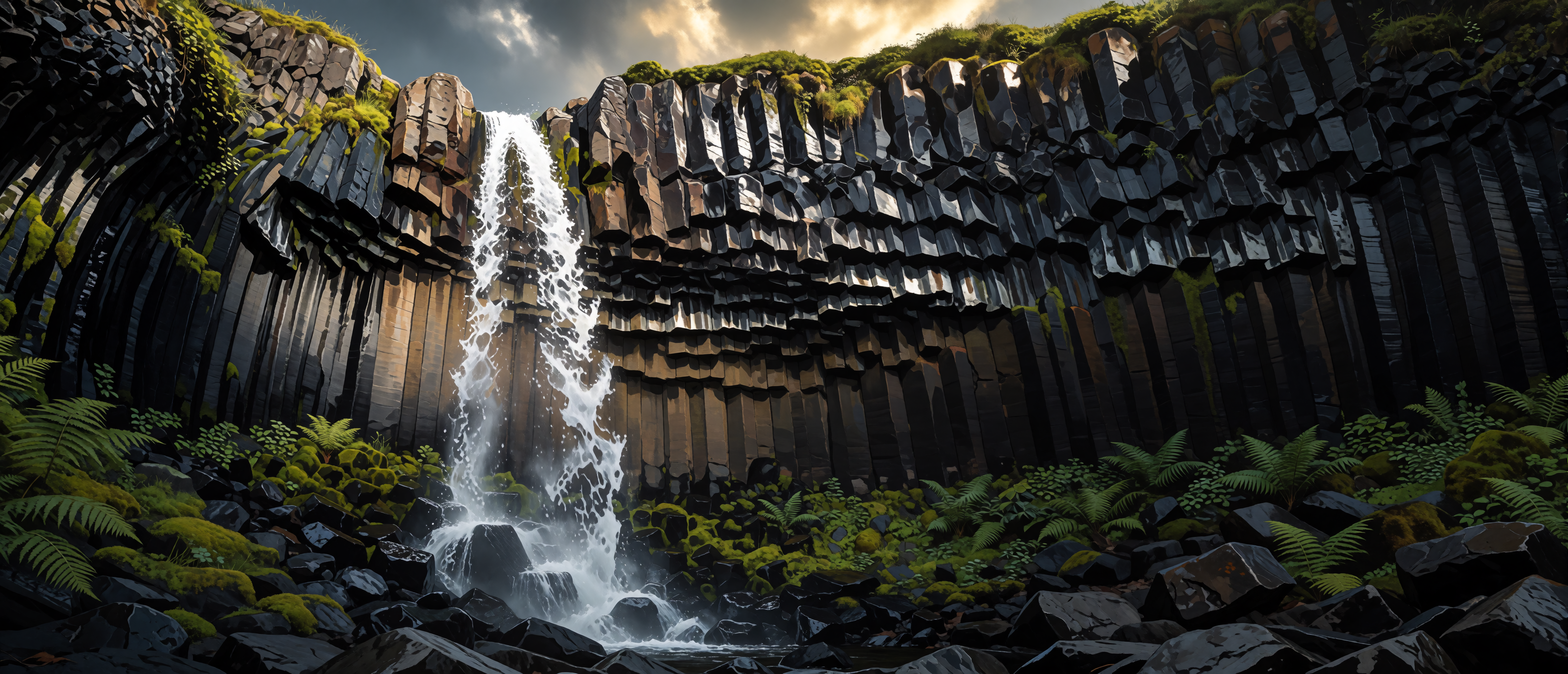waterfall-perspective-basalt-columns-northern-ireland-ultrawide