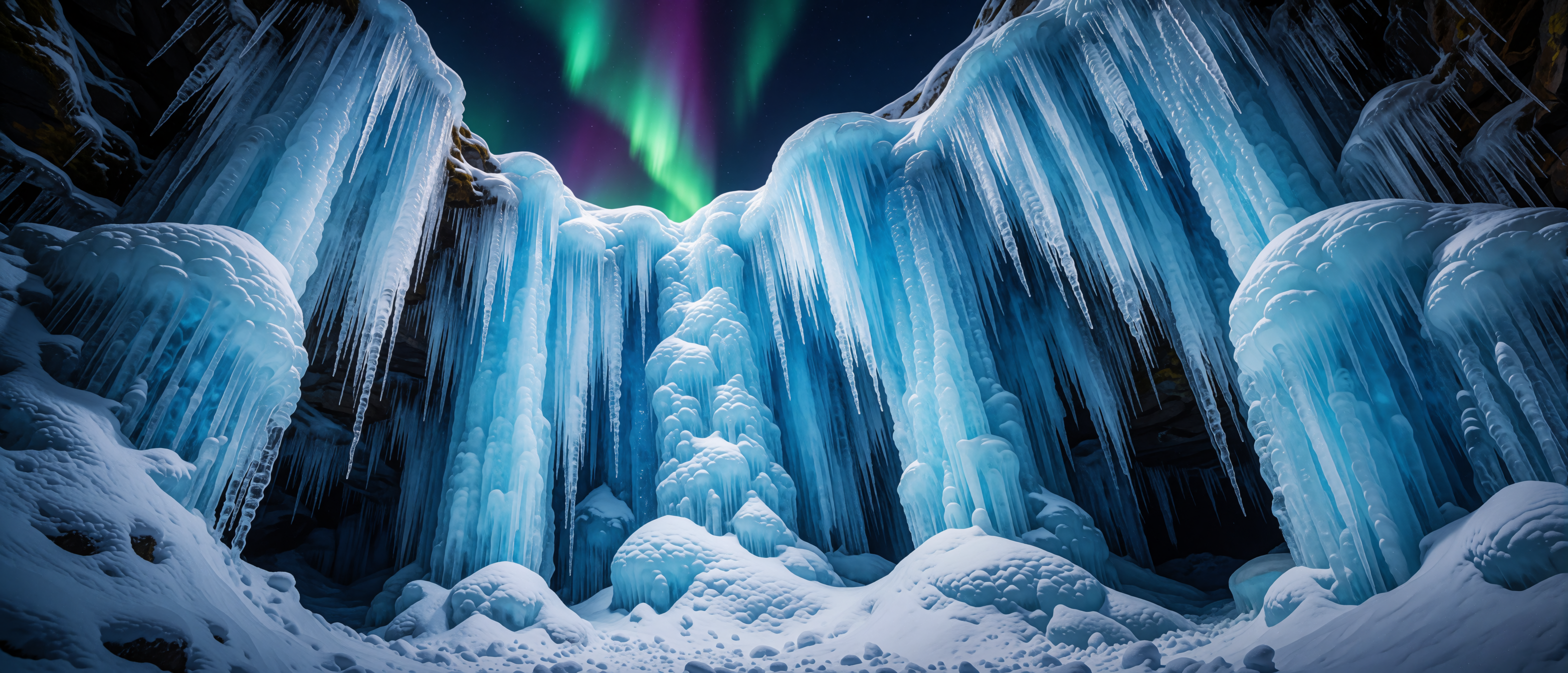 waterfall-perspective-frozen-ice-wall-iceland-aurora-ultrawide