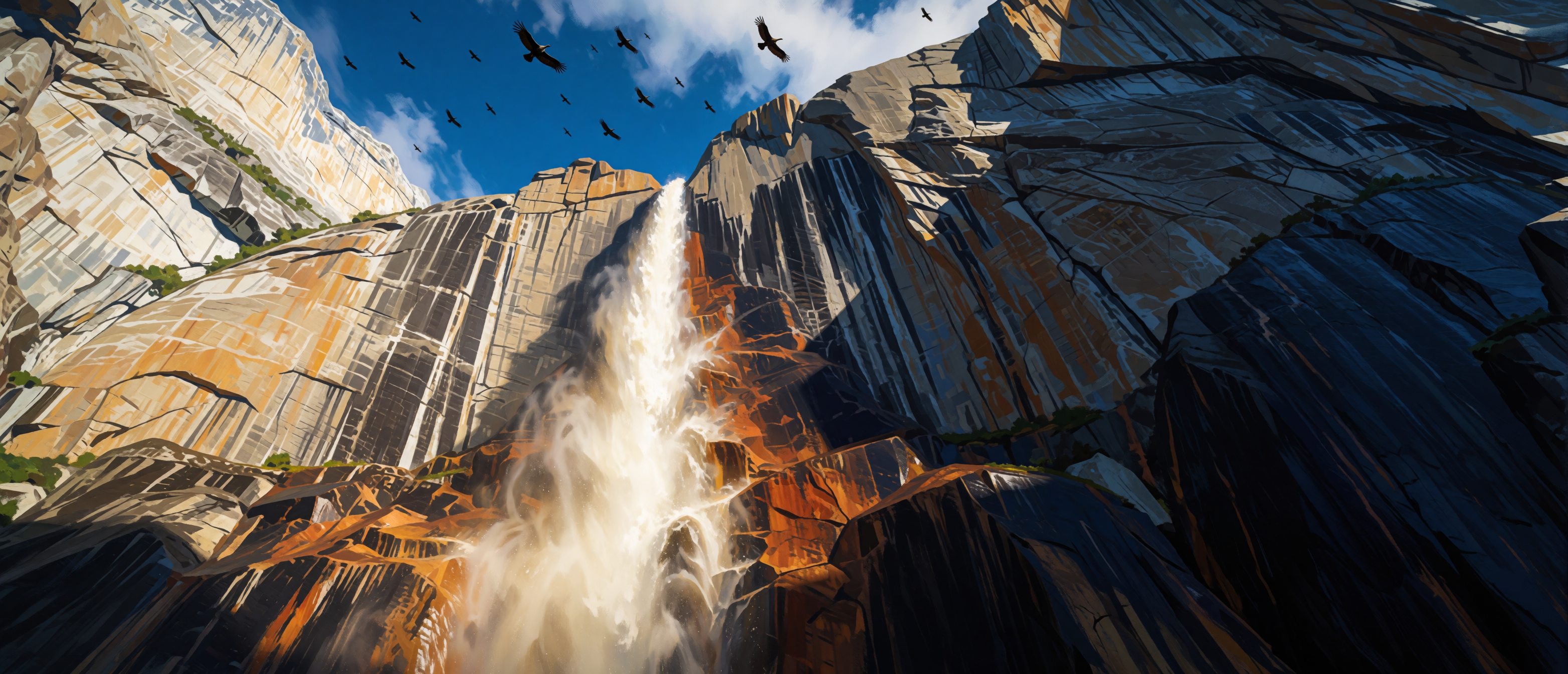 waterfall-perspective-glacier-granite-patagonia-ultrawide