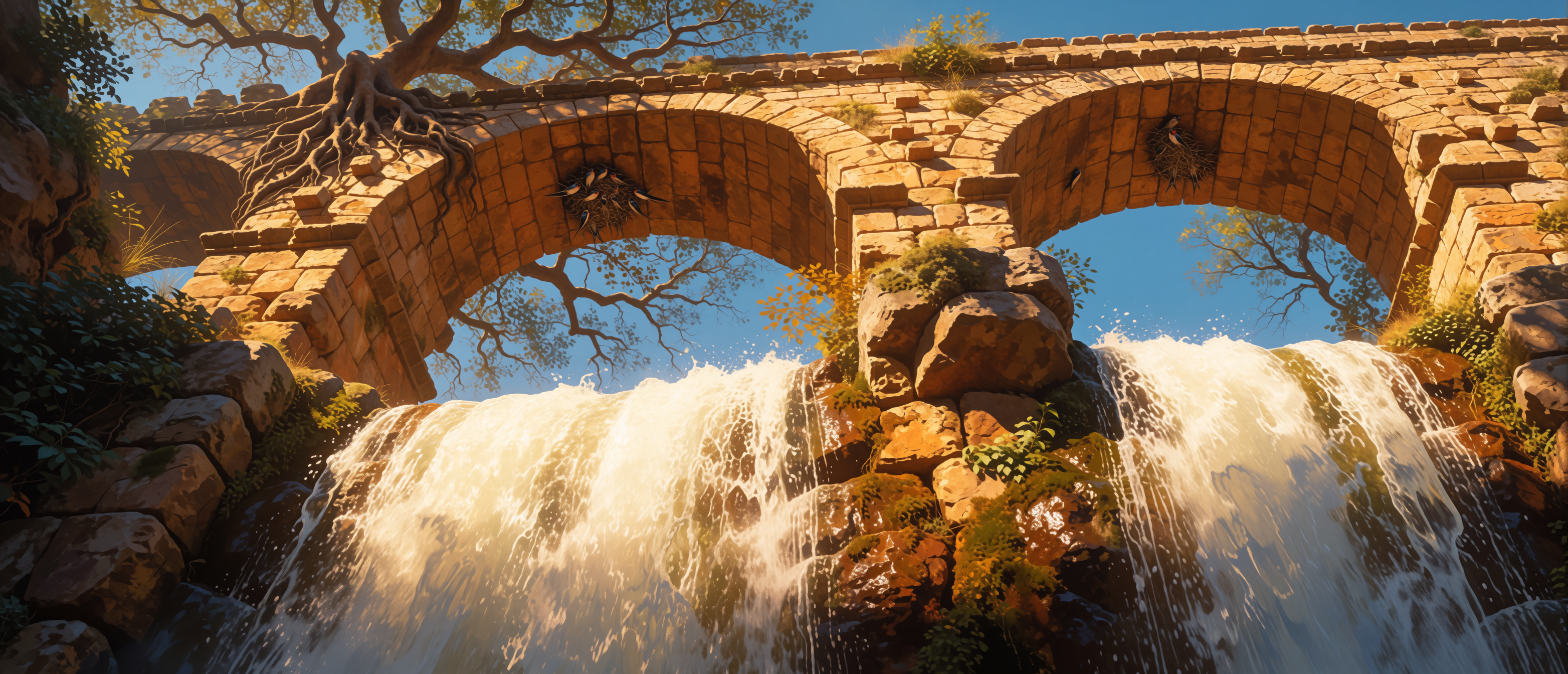 waterfall-perspective-roman-aqueduct-arch-below-ultrawide
