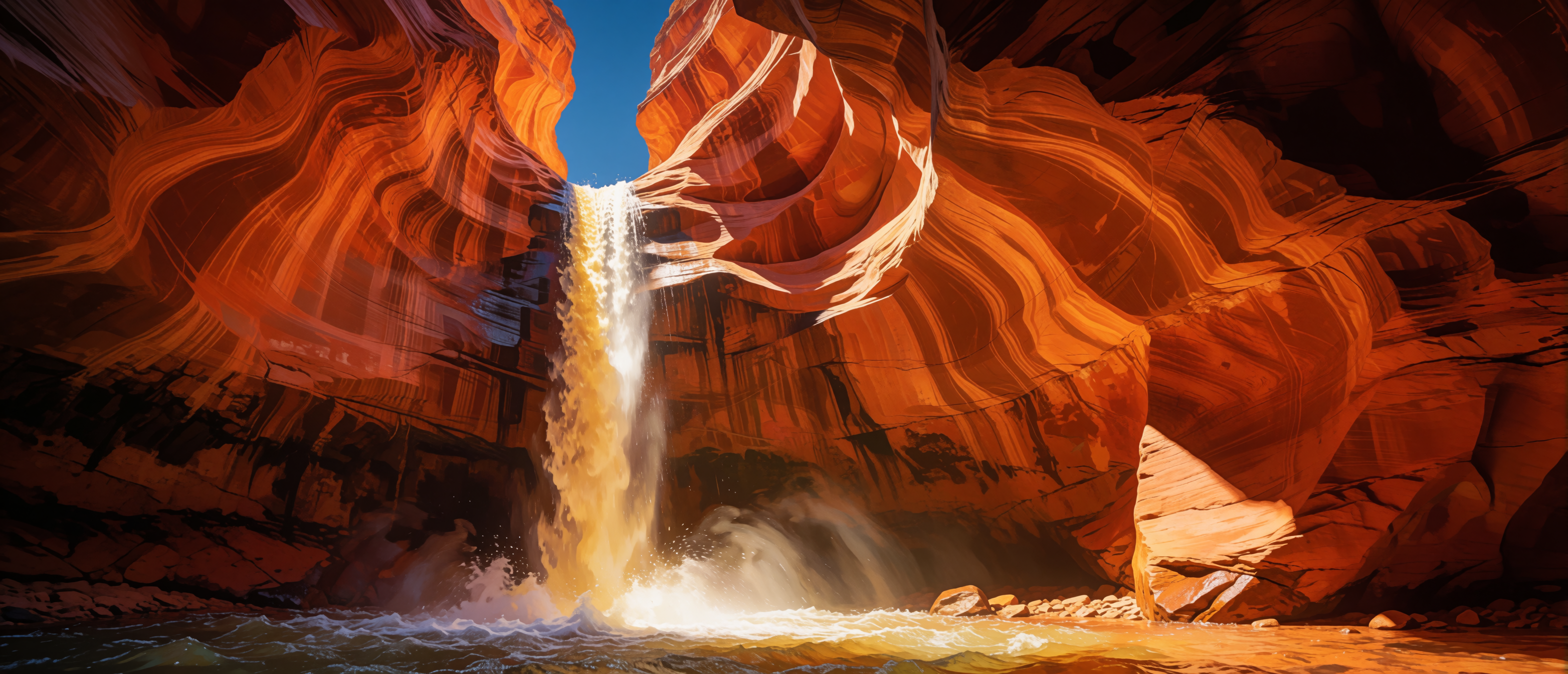 waterfall-perspective-slot-canyon-american-southwest-ultrawide