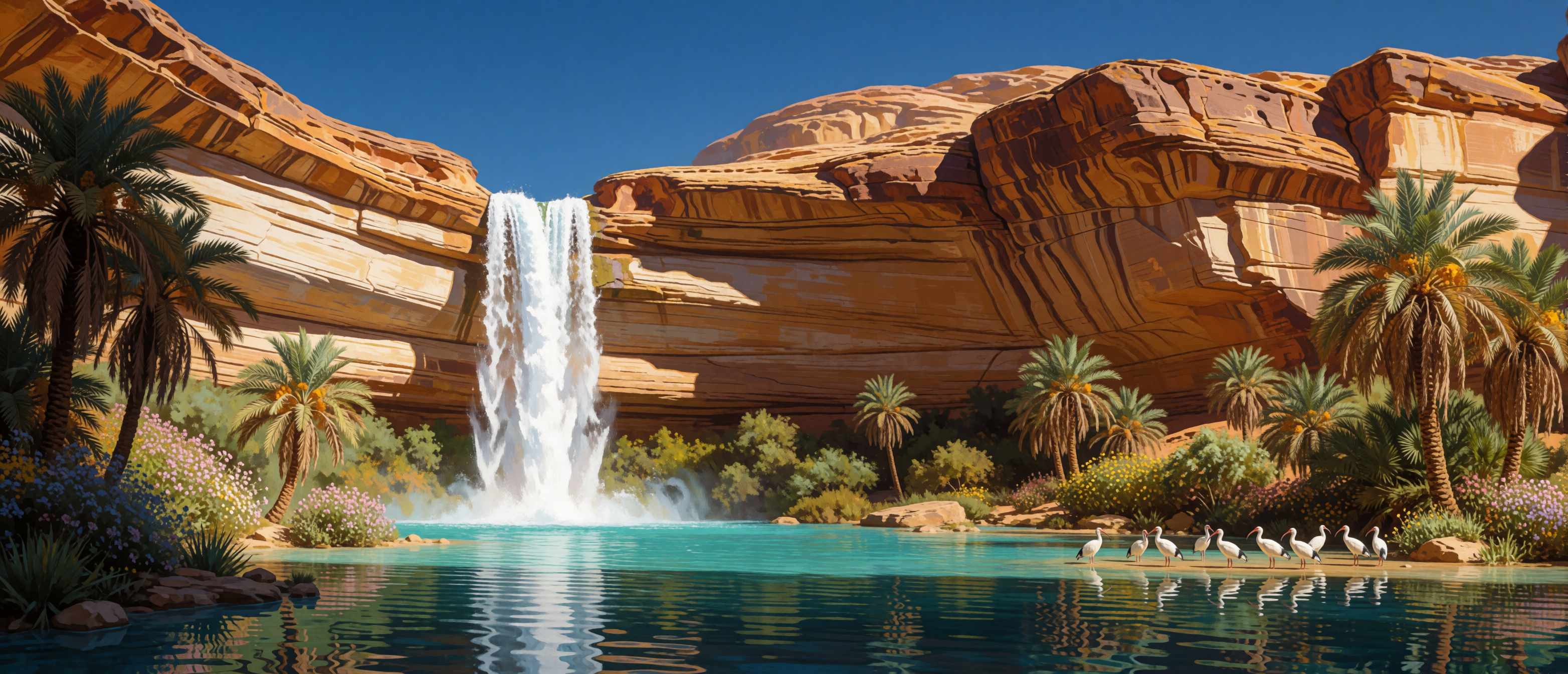 waterfall-sahara-desert-oasis-turquoise-pool-ultrawide