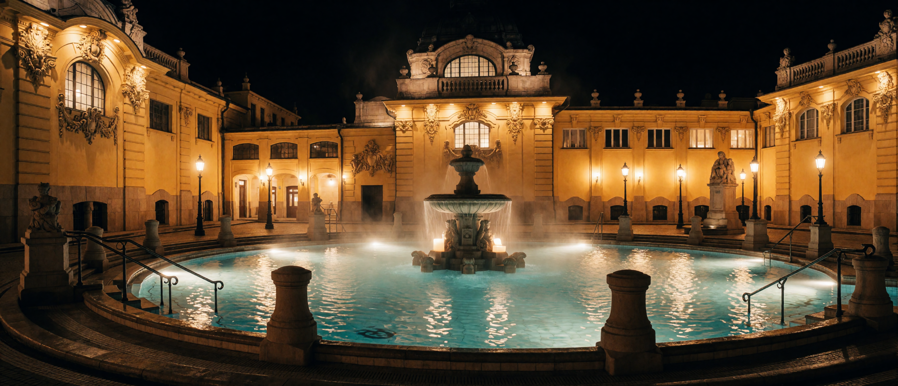 budapest-thermal-bath-fountain-night-ornate-ultrawide
