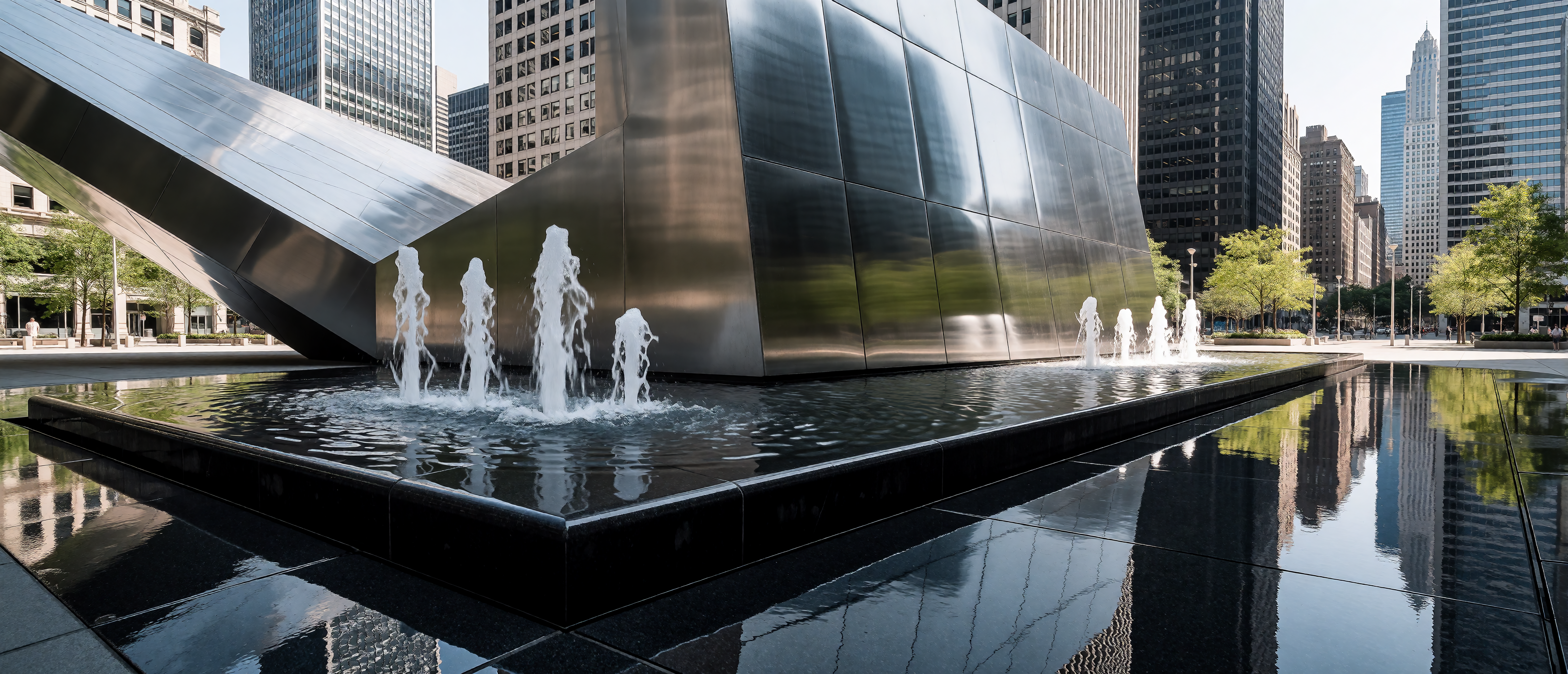 chicago-modern-reflective-fountain-plaza-skyline-ultrawide