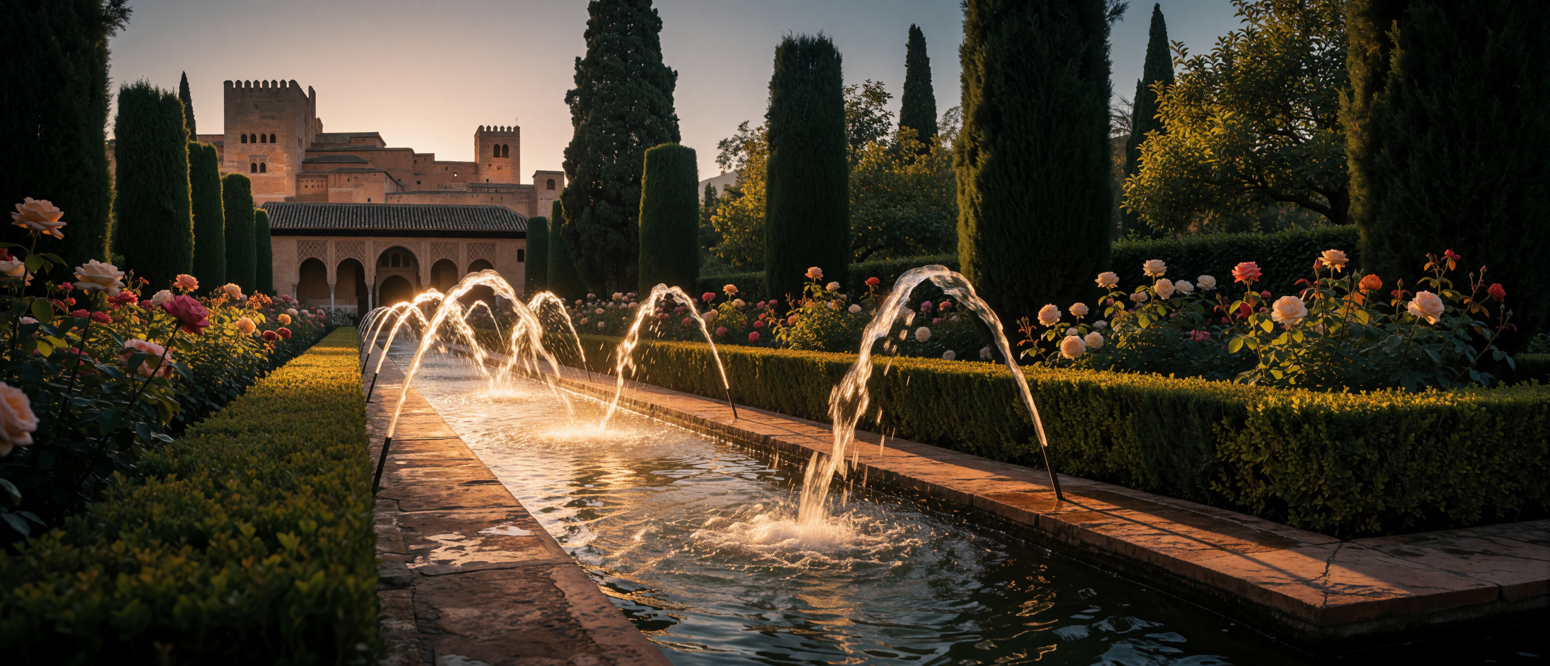 granada-generalife-moorish-water-garden-golden-hour-ultrawide