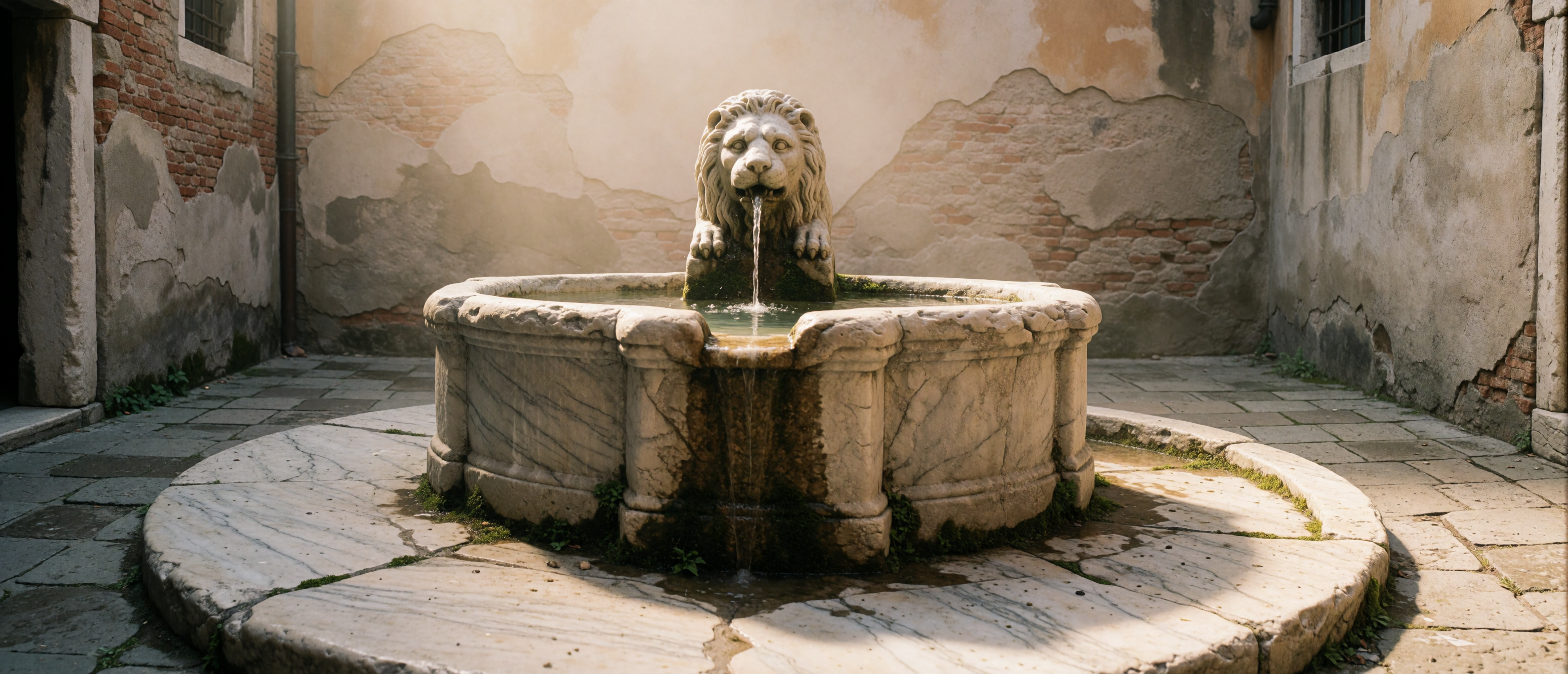 venetian-courtyard-stone-fountain-dawn-lion-marble-ultrawide