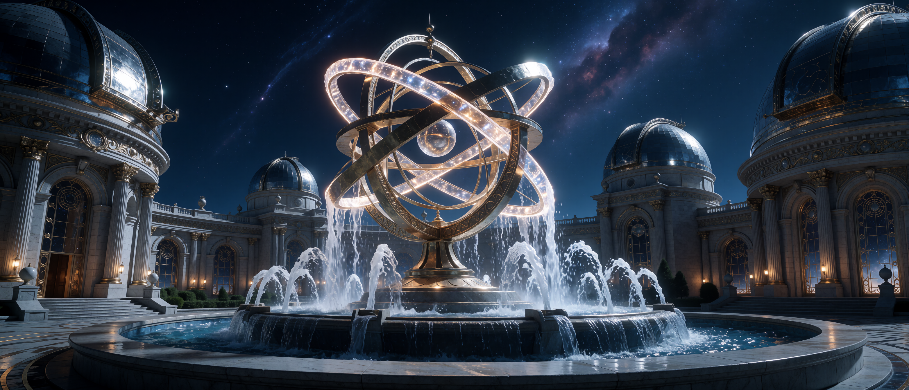 fantasy-celestial-armillary-fountain-observatory-night-ultrawide