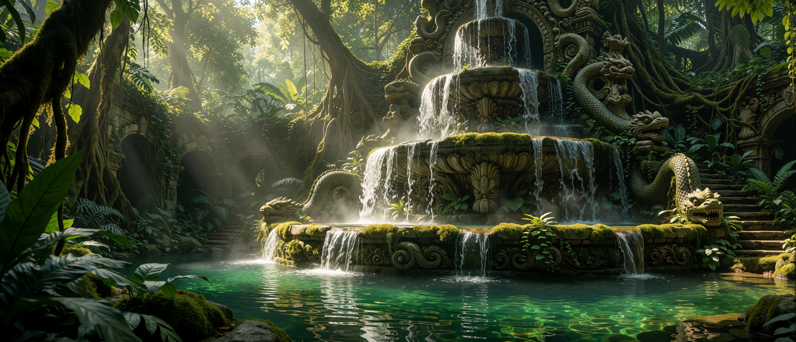 fantasy-jungle-fountain-moss-stone-emerald-pool-ultrawide